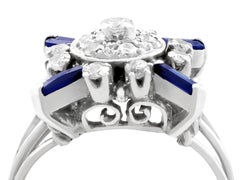1930s Antique Sapphire and Diamond Platinum Cocktail Ring
