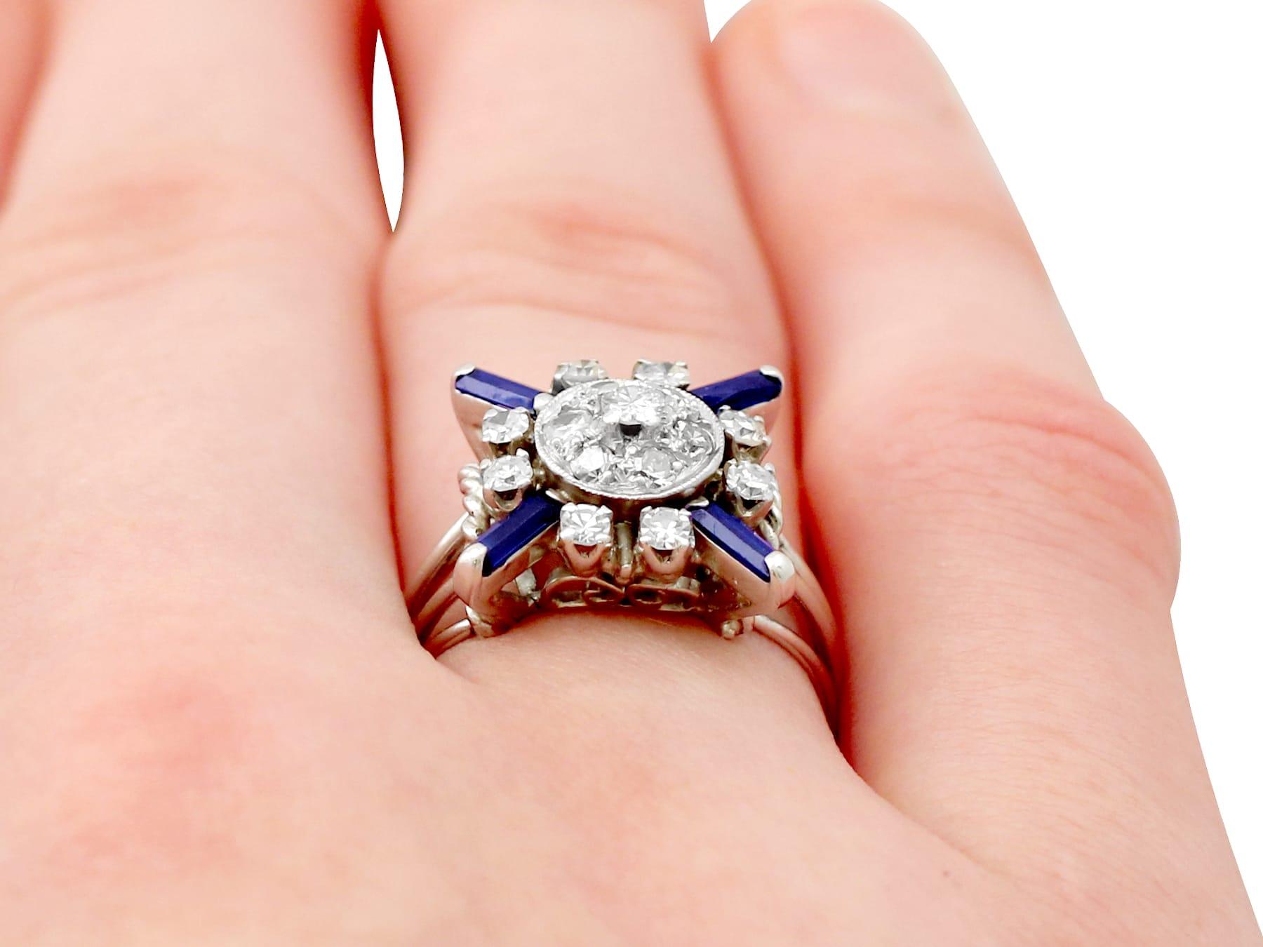 1930s Antique Sapphire and Diamond Platinum Cocktail Ring For Sale 3