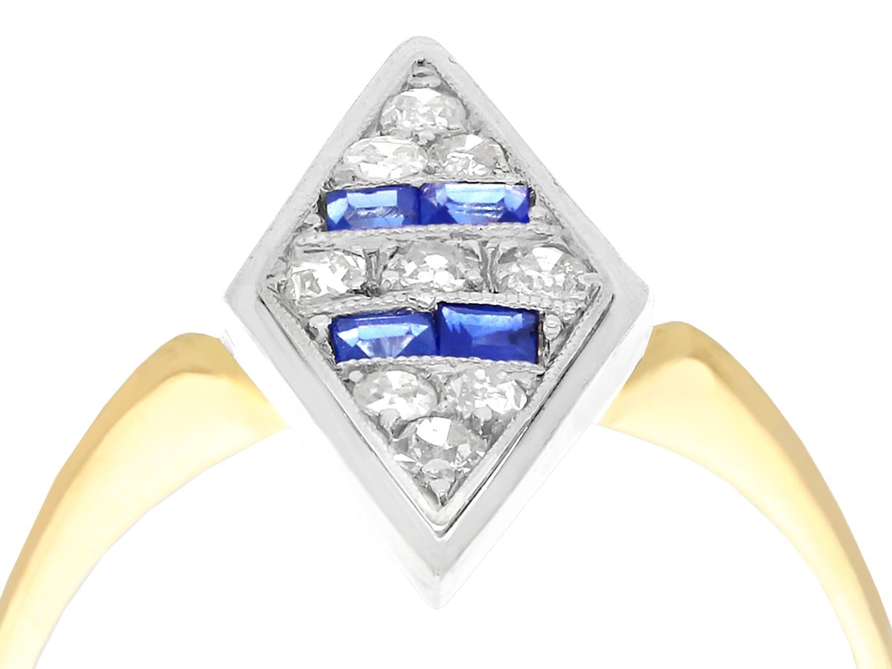 A fine and impressive antique 0.20 carat sapphire and 0.31 carat diamond, 14 karat yellow gold, palladium setting dress ring; part of our diverse antique jewelry and estate jewelry collections.

This fine and impressive antique sapphire ring has