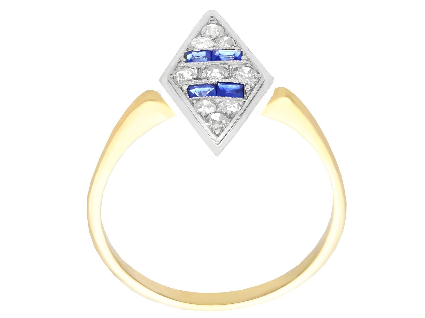 Women's or Men's 1930s Antique Sapphire and Diamond Yellow Gold Cocktail Ring For Sale