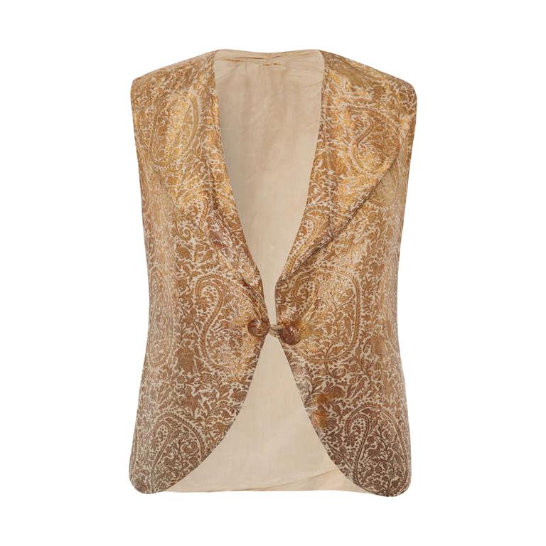 1930s Antique Silk Indian Waistcoat With Gold Brocade  For Sale