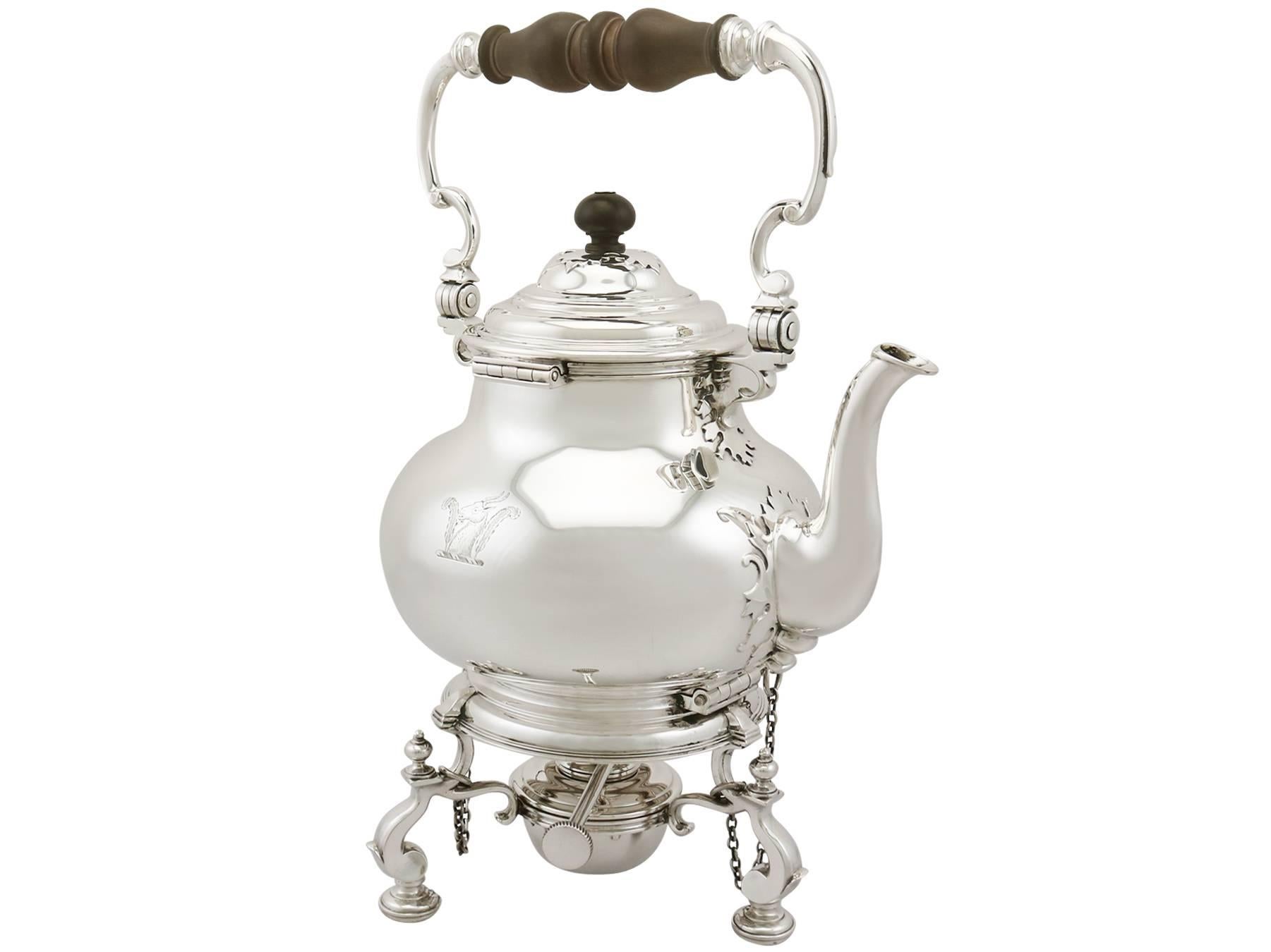 An exceptional, fine, impressive, antique George V English sterling silver ten piece tea and coffee service made by Crichton Brothers; an addition to our diverse teaware collection.

This exceptional antique George V ten piece silver tea and
