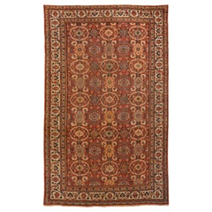 1930s Vintage Sultanabad Persian Rug with Oval Floral Patterns in Ivory and Red