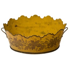 1930s Antique Tole Gold Scalloped Cache Pot