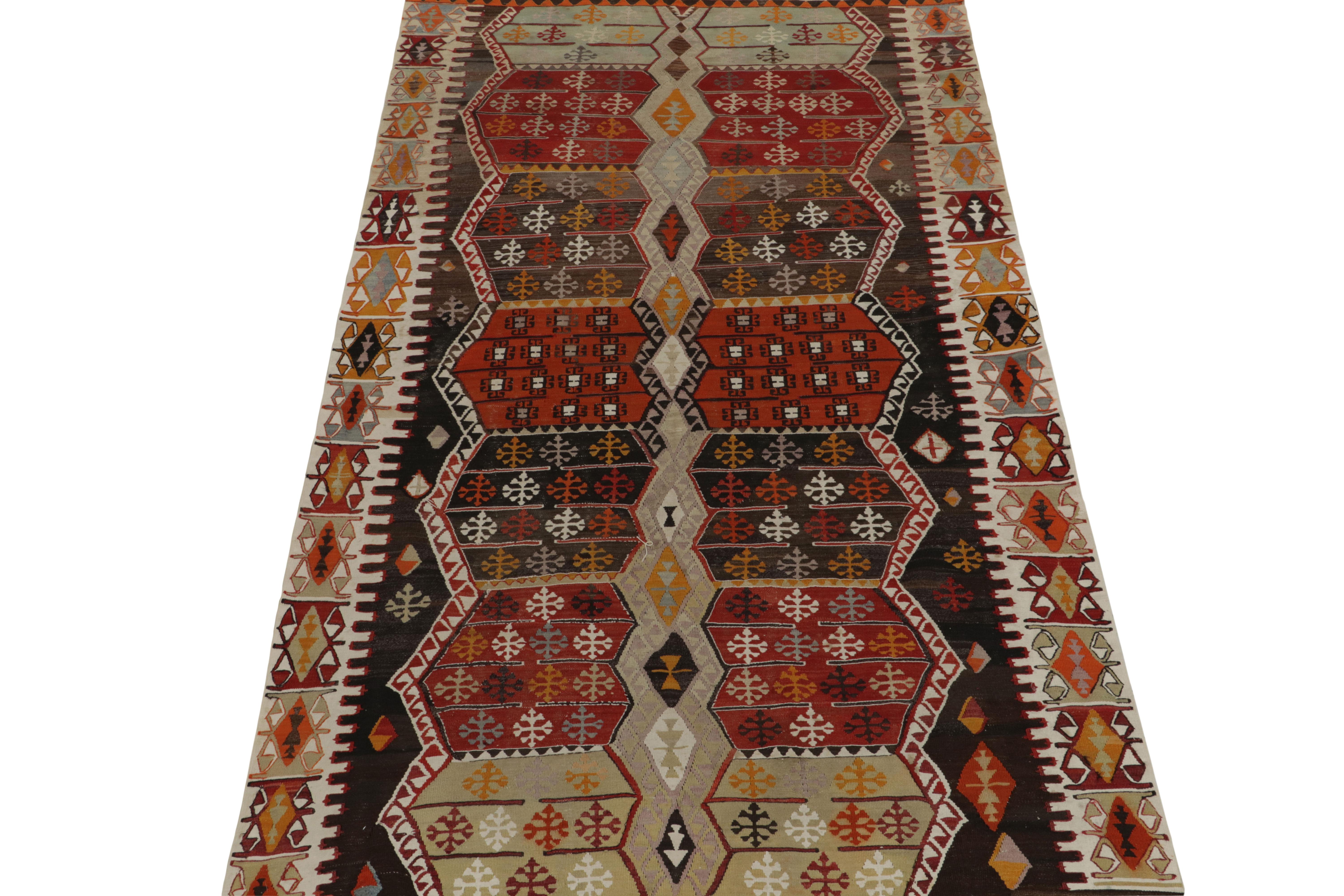 Tribal 1930s Antique Turkish Kilim in Red and Brown with Gold and Grey by Rug & Kilim For Sale
