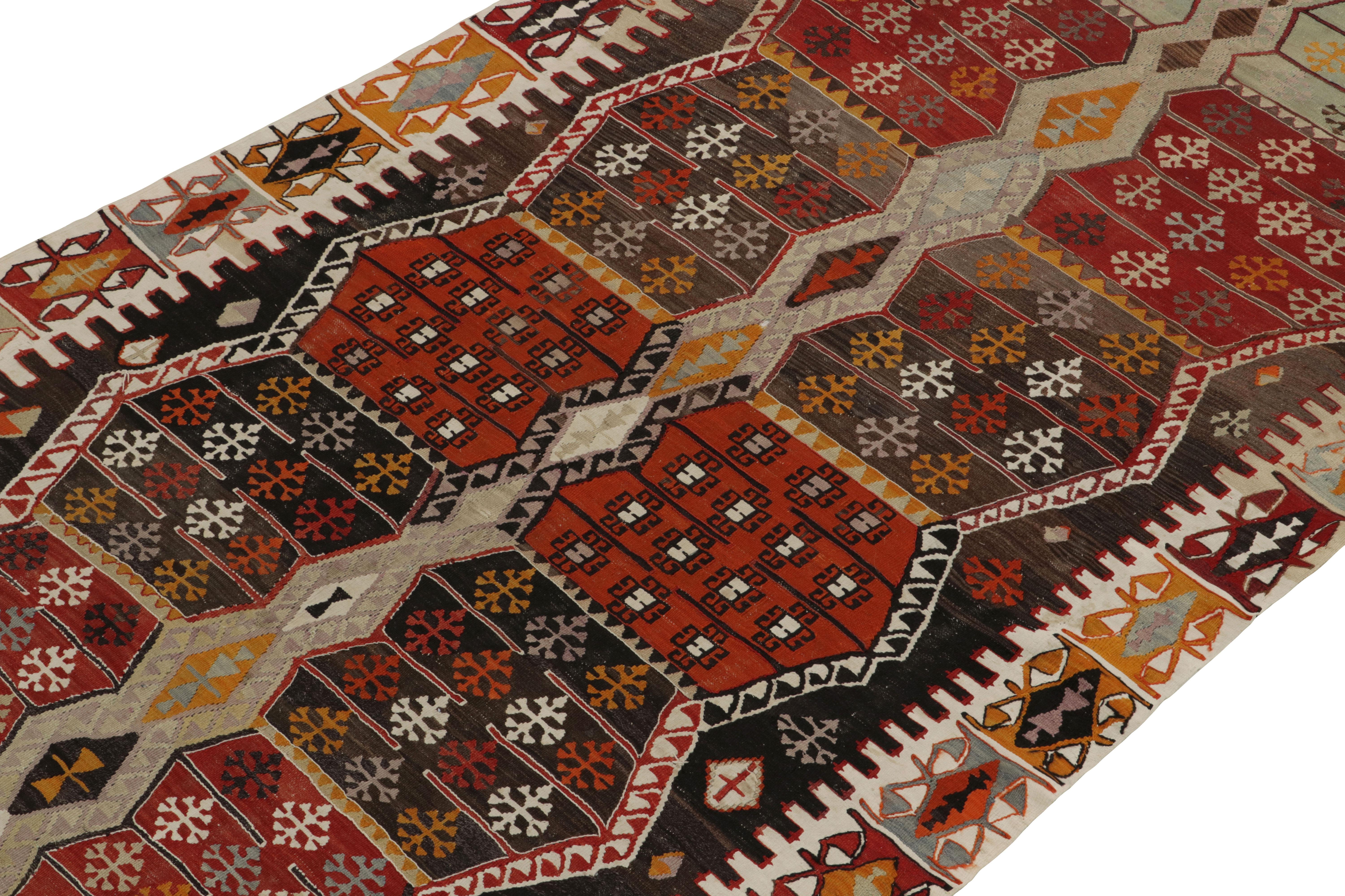 Hand-Knotted 1930s Antique Turkish Kilim in Red and Brown with Gold and Grey by Rug & Kilim For Sale