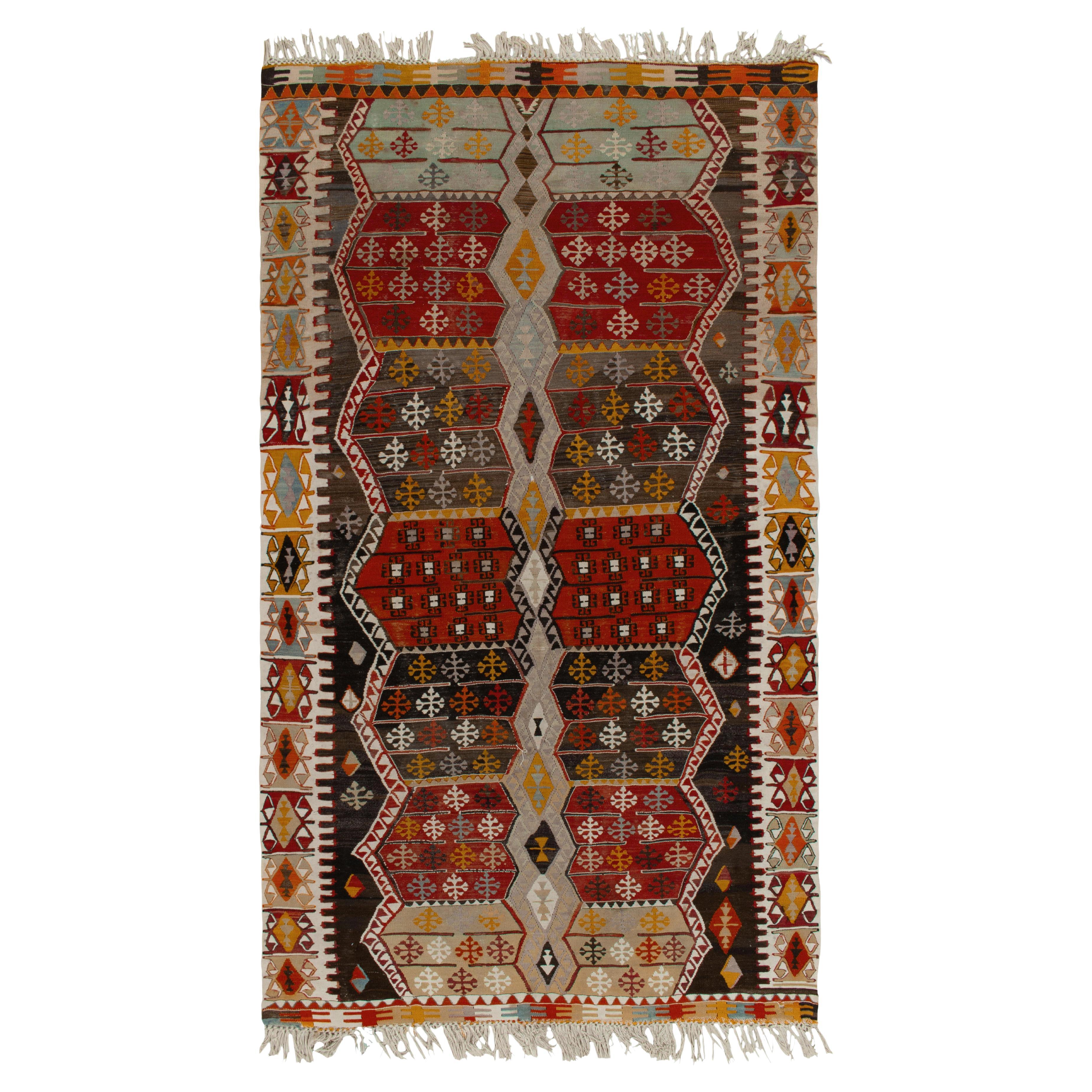 1930s Antique Turkish Kilim in Red and Brown with Gold and Grey by Rug & Kilim For Sale