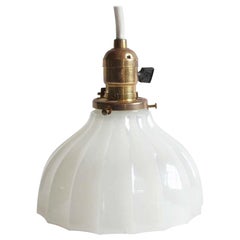1930s Antique White Milk Glass Pendant Light with New Hardware