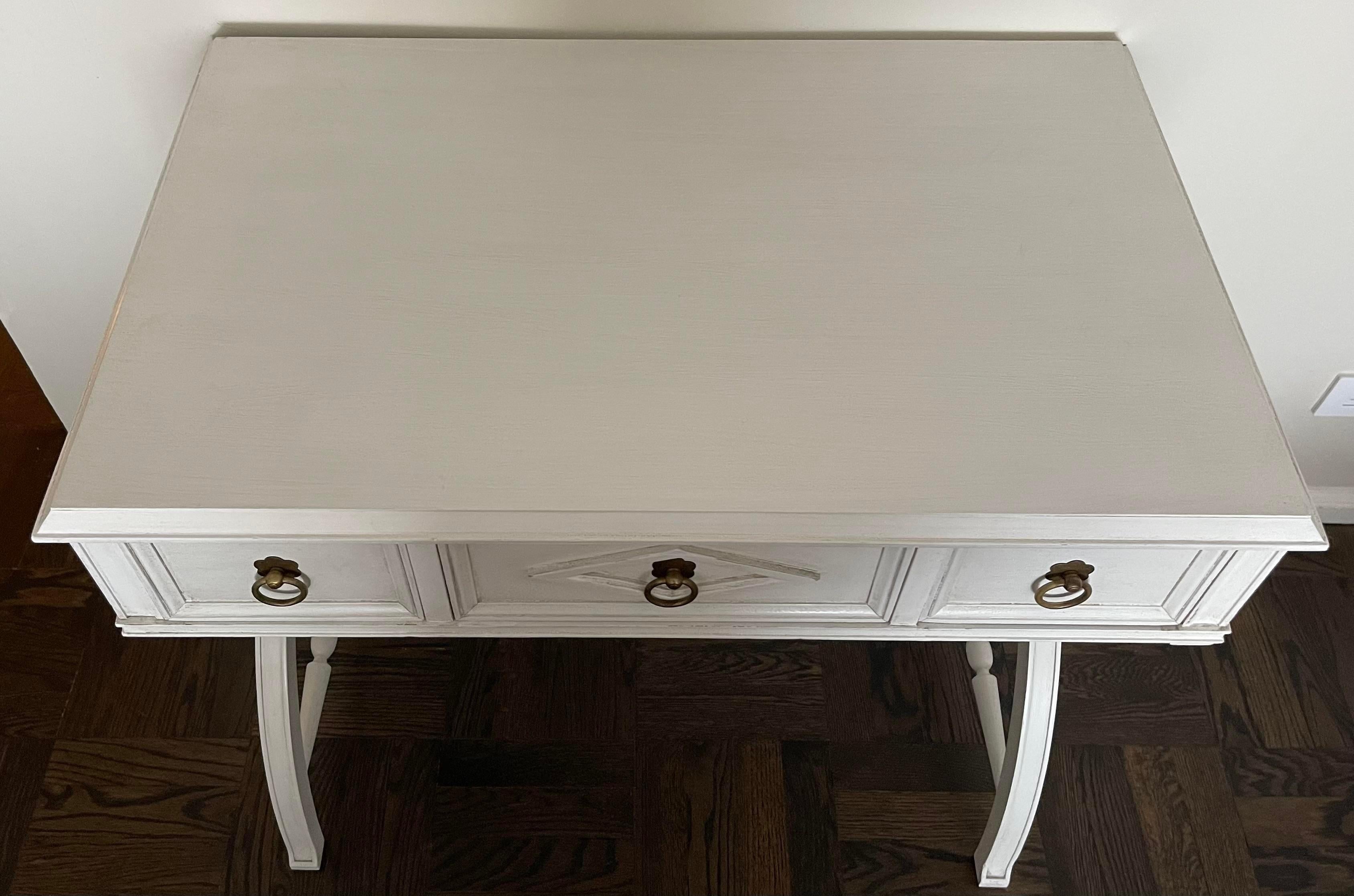 Painted 1930s Antique White Neoclassical Writing Table or Vanity For Sale