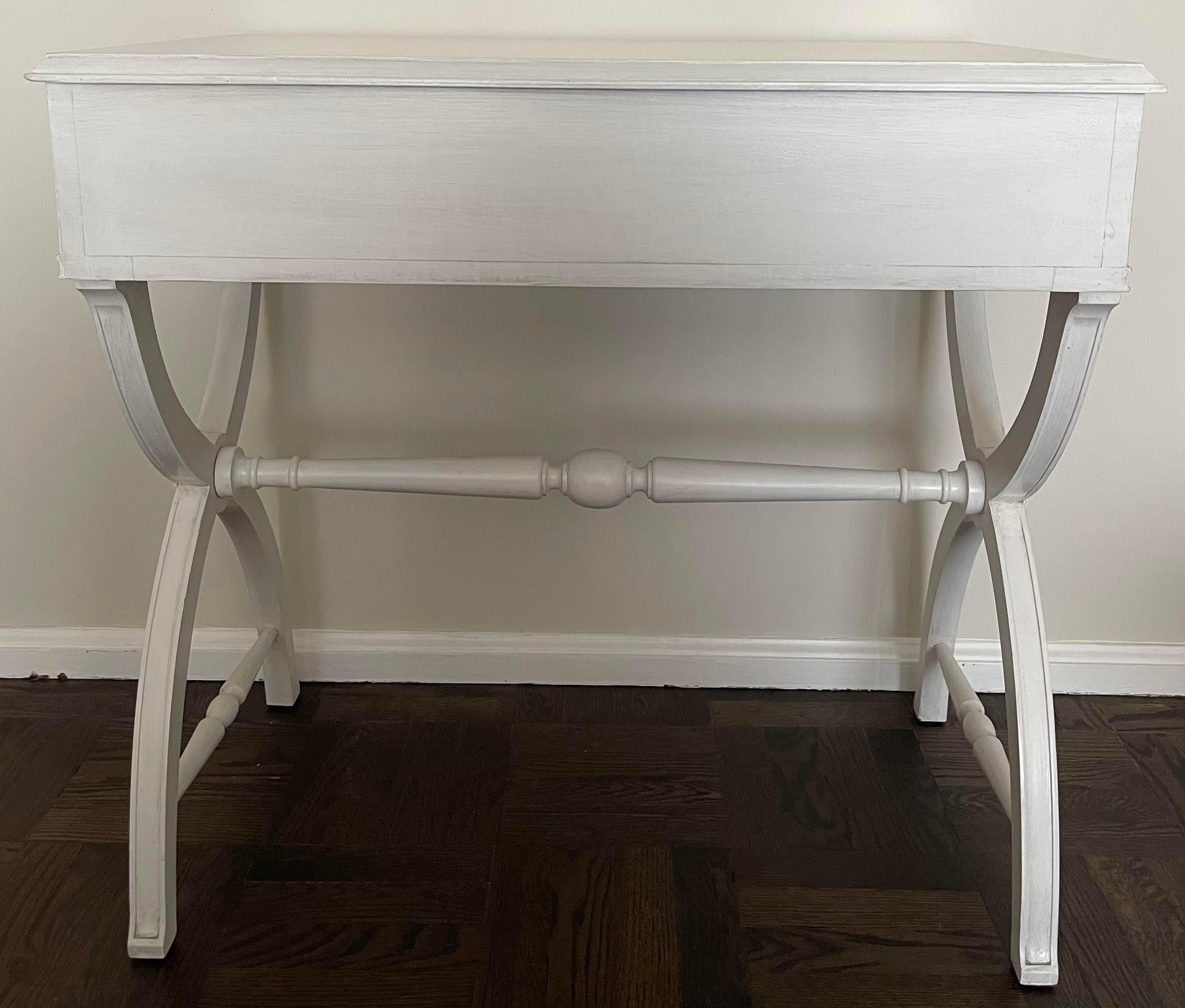 Wood 1930s Antique White Neoclassical Writing Table or Vanity For Sale