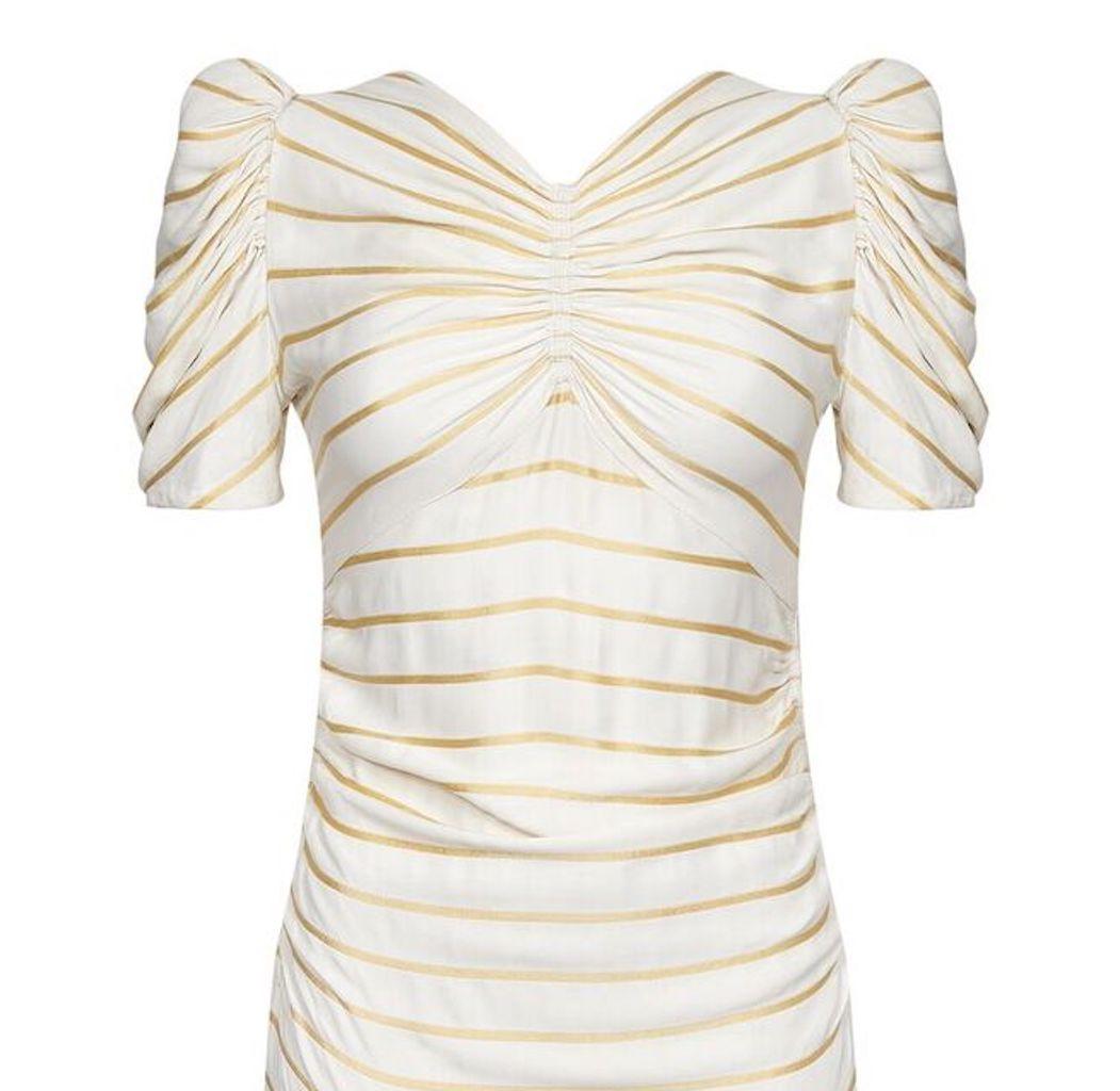 1930s Antique White Silk Dress With Gold Silk Thread Stripes In Excellent Condition For Sale In London, GB