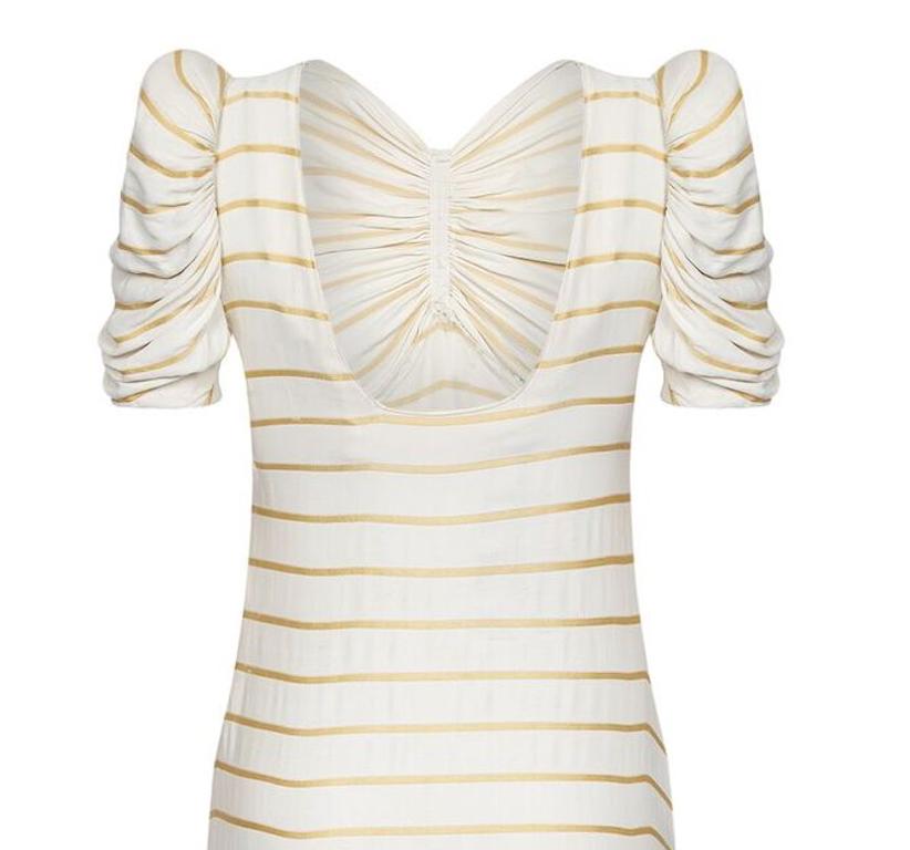 Women's 1930s Antique White Silk Dress With Gold Silk Thread Stripes For Sale