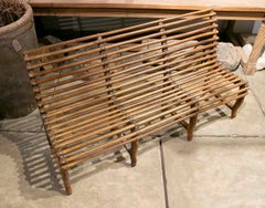 1930s Antique Wooden Bench with Rod Backrest and Metal Details