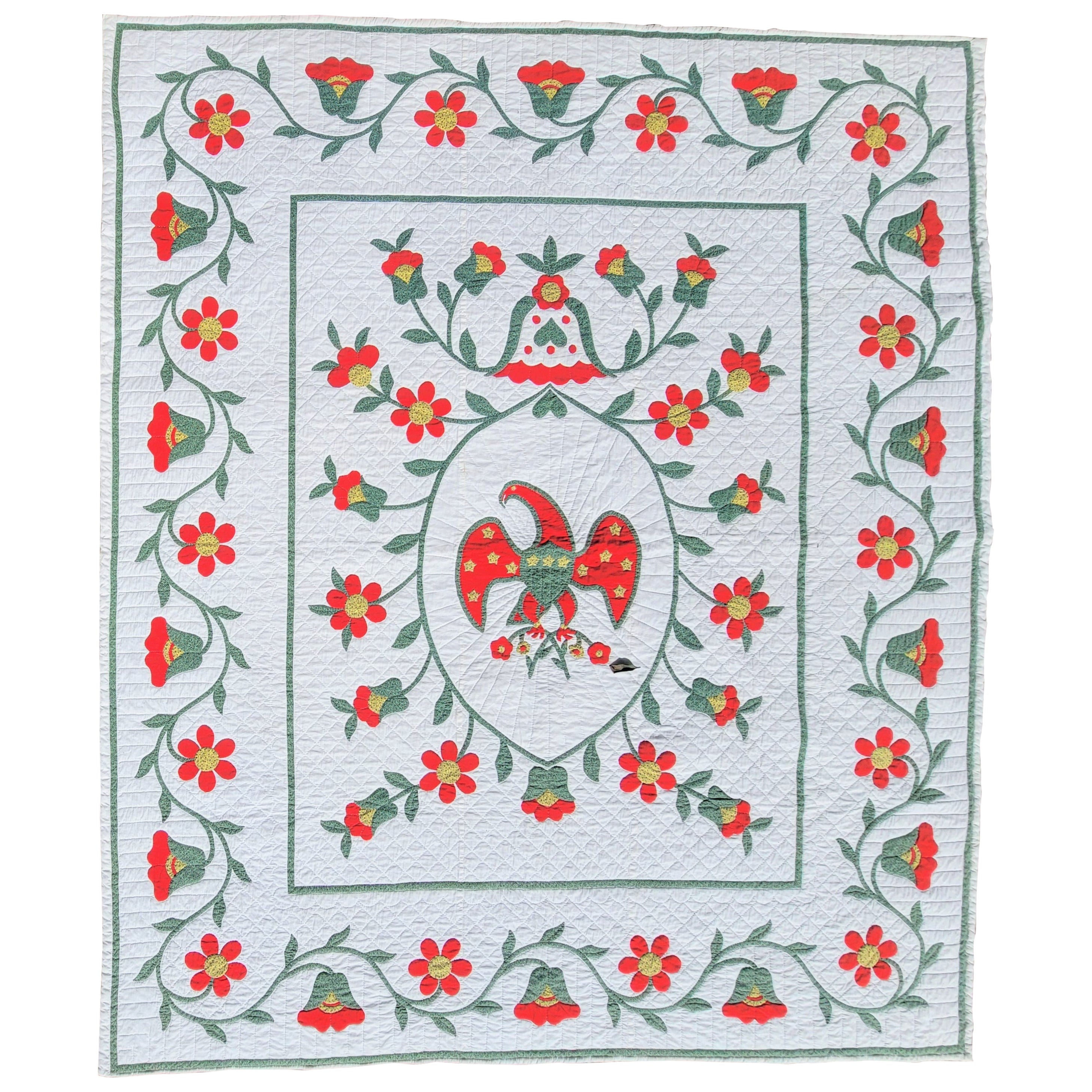 Trapunta con aquila appliqué degli anni '30