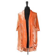 Vintage 1930's Apricot silk velvet cape with double lay and bow in the middle  back 