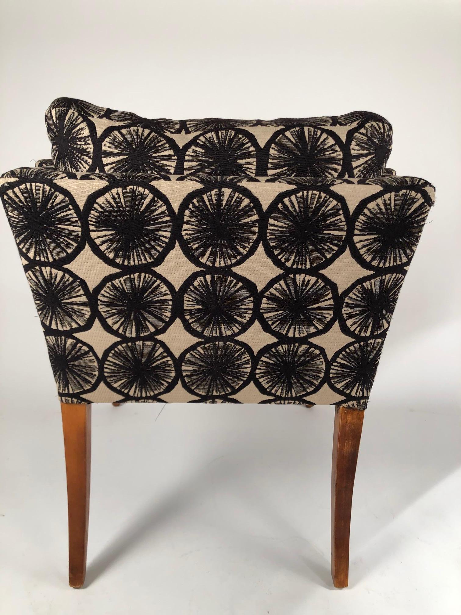 Recently reupholstered with Mokum fabric, this deco beauty is just the right combination of sleek and curvy. A few knicks on legs shown.

Measures: Seat height 19