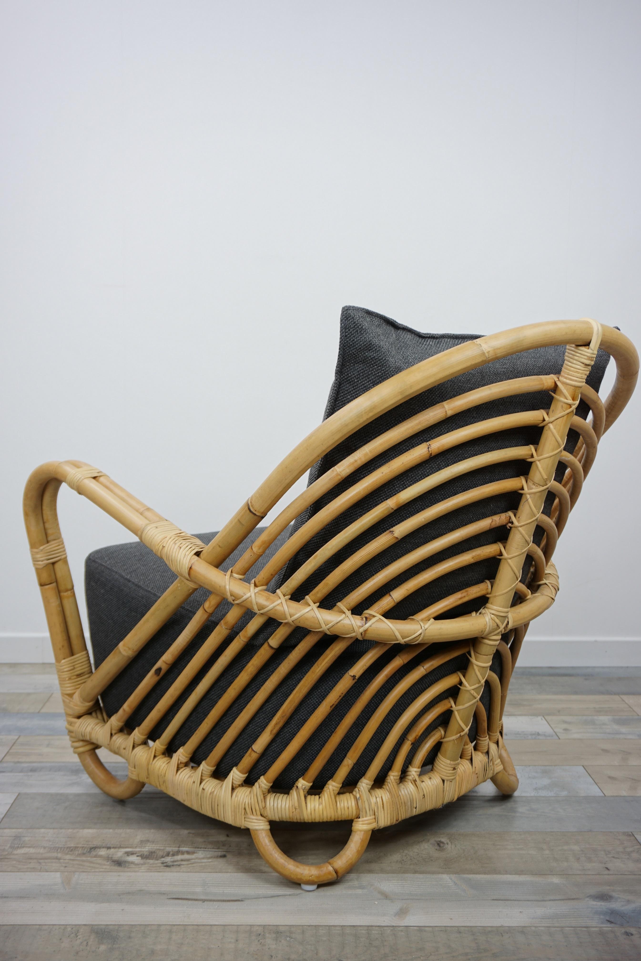 1930s Arne Jacobsen Design Rattan Lounge Armchair In New Condition For Sale In Tourcoing, FR