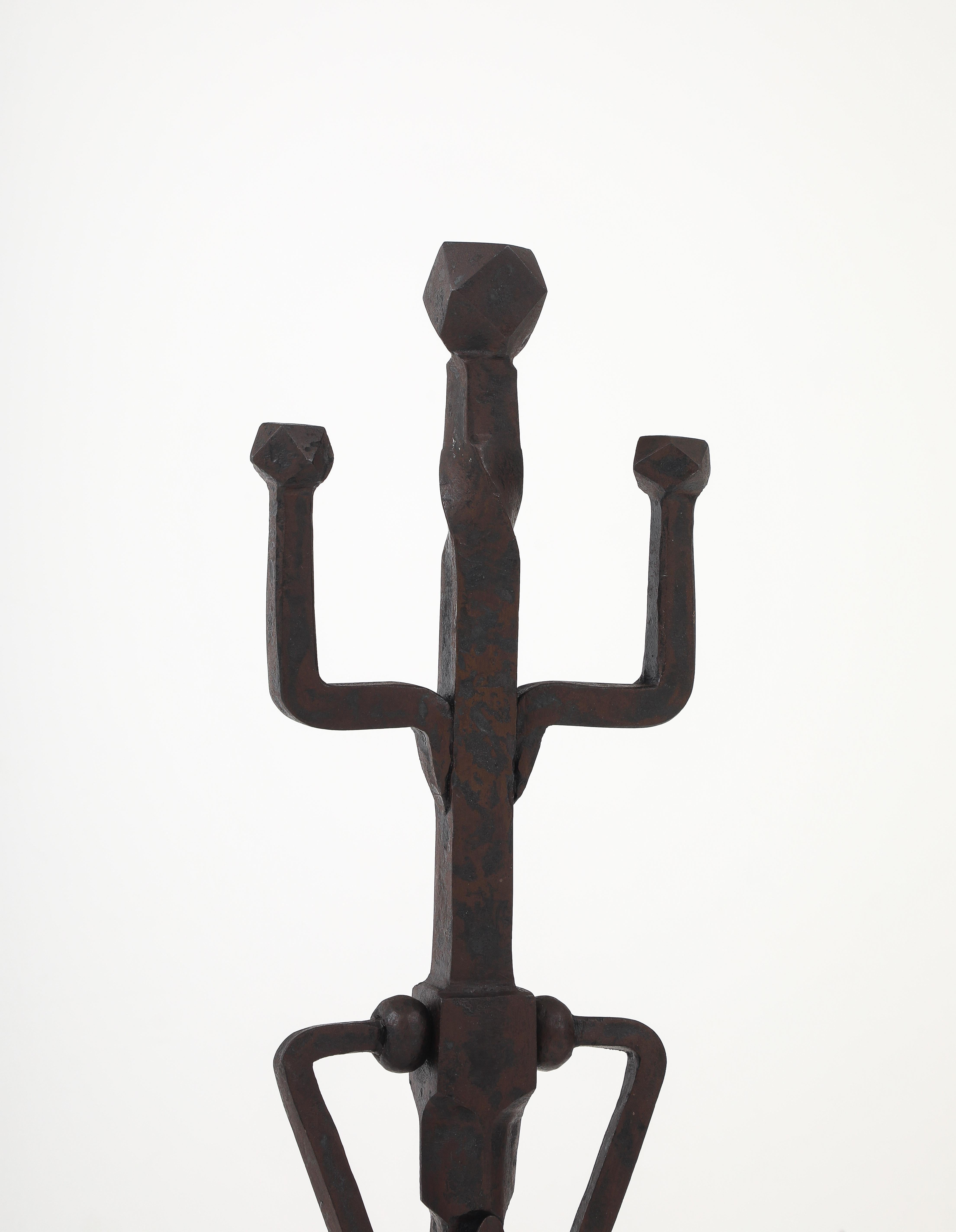 Arts and Crafts 1930's Art And Crafts Abstract Large Iron Andirons For Sale