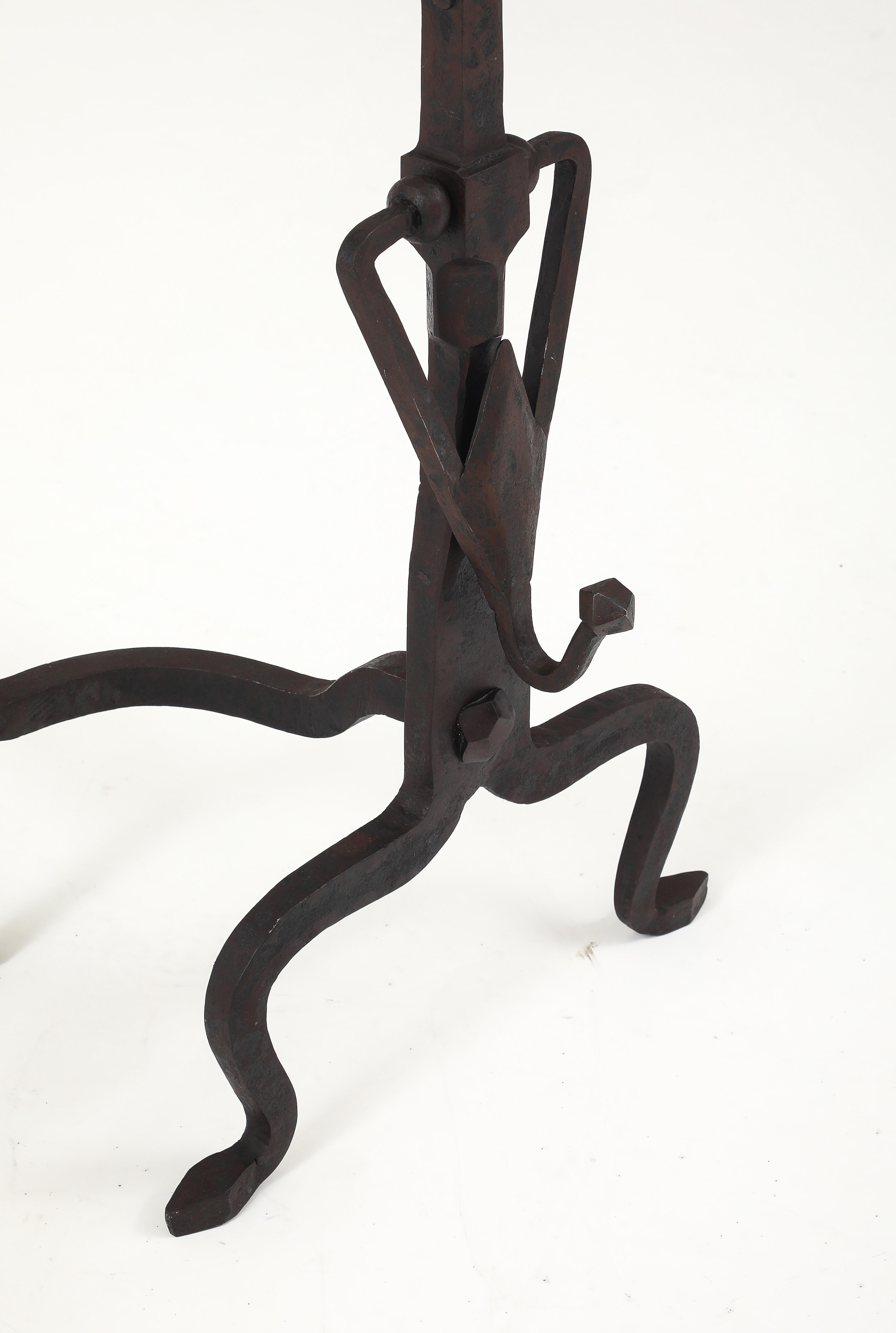 American 1930's Art And Crafts Abstract Large Iron Andirons For Sale