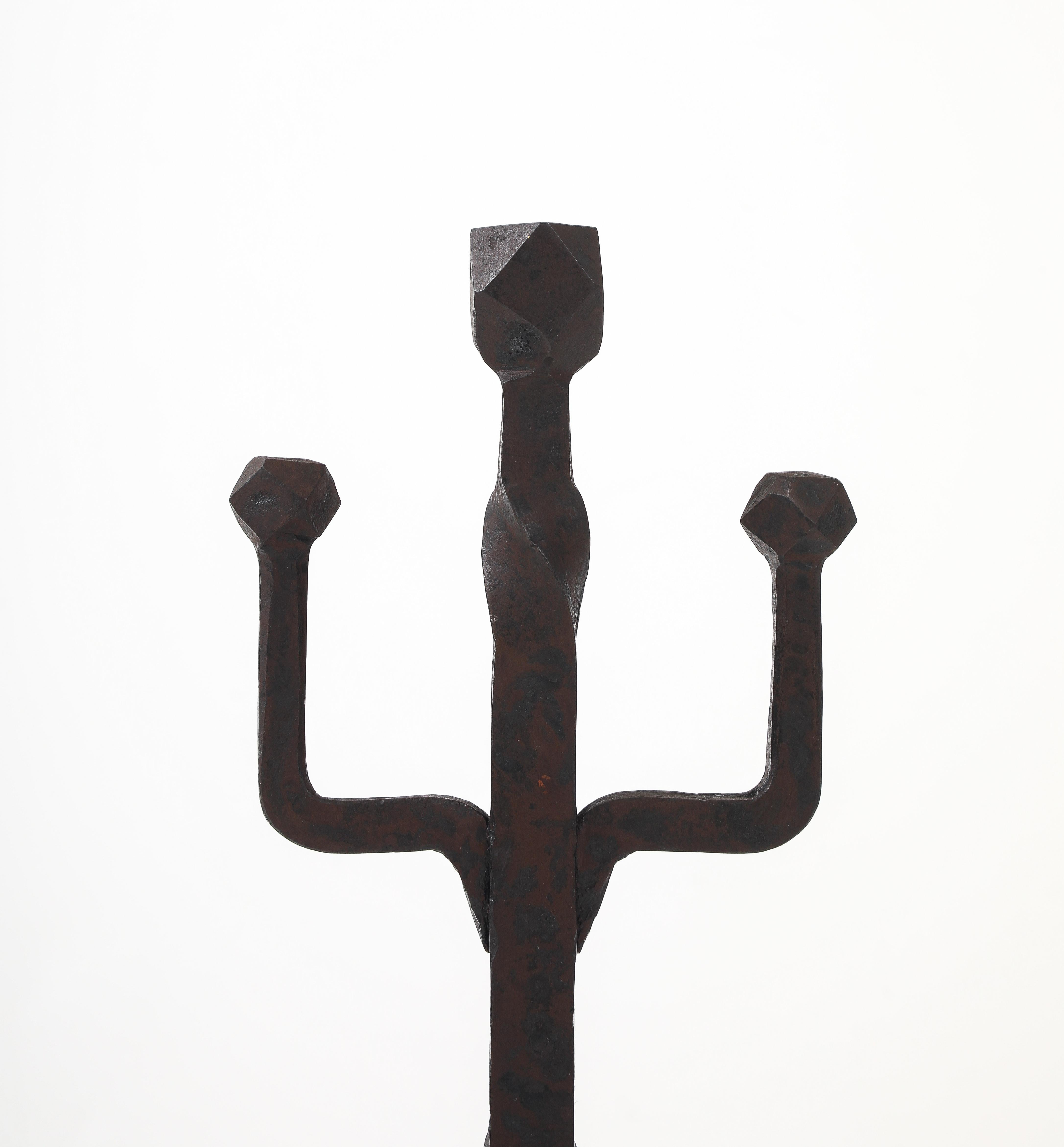 1930's Art And Crafts Abstract Large Iron Andirons In Good Condition For Sale In New York, NY