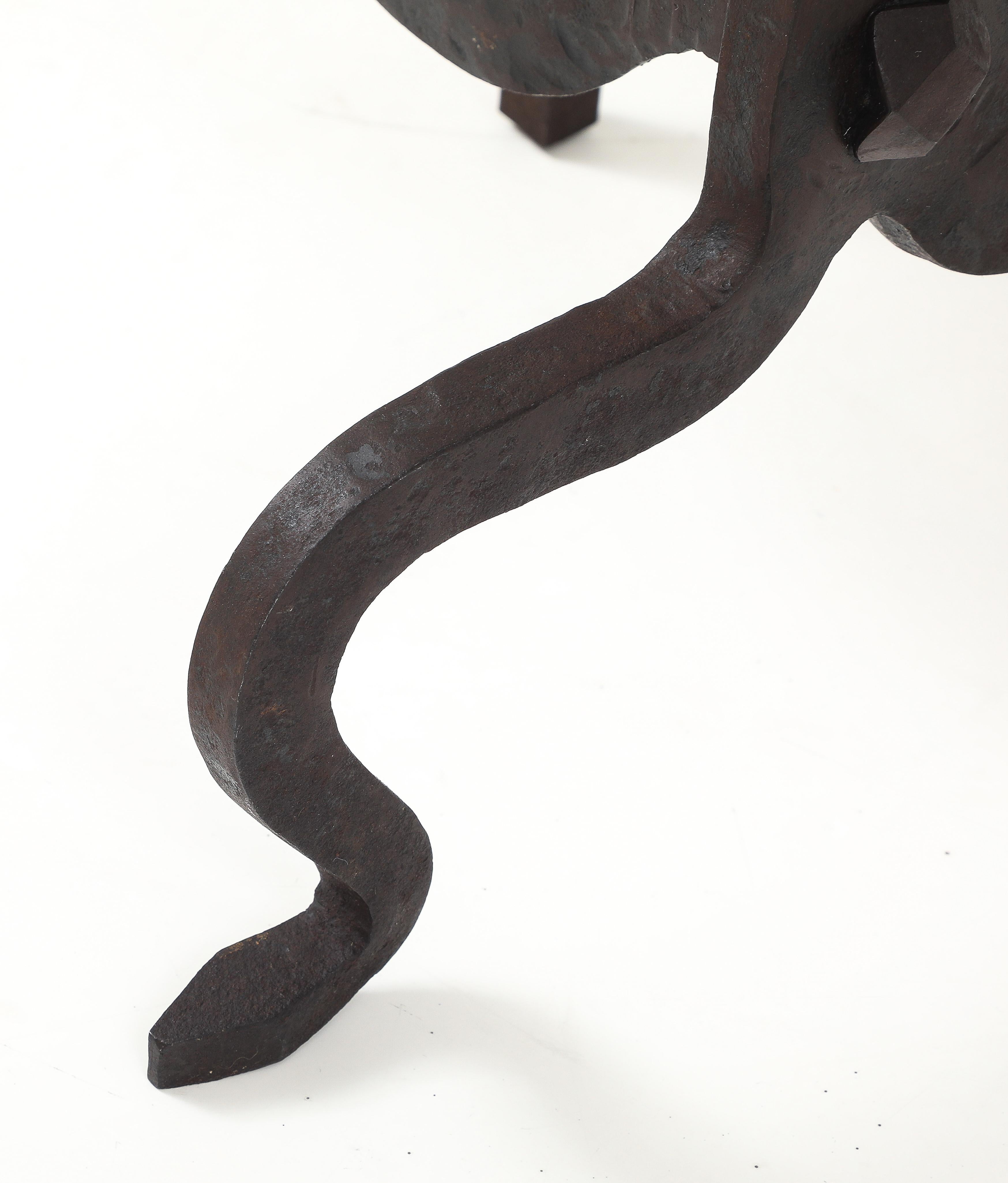 Mid-20th Century 1930's Art And Crafts Abstract Large Iron Andirons For Sale