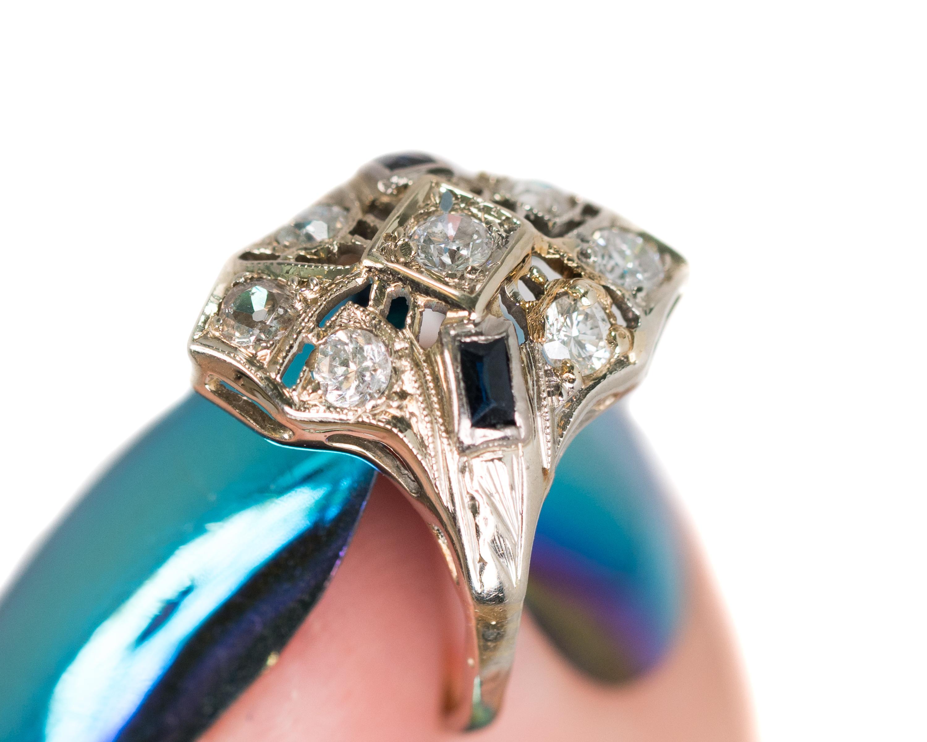 1930s Art Deco 0.25 Carat Diamond and Sapphire Platinum Engagement Ring 6