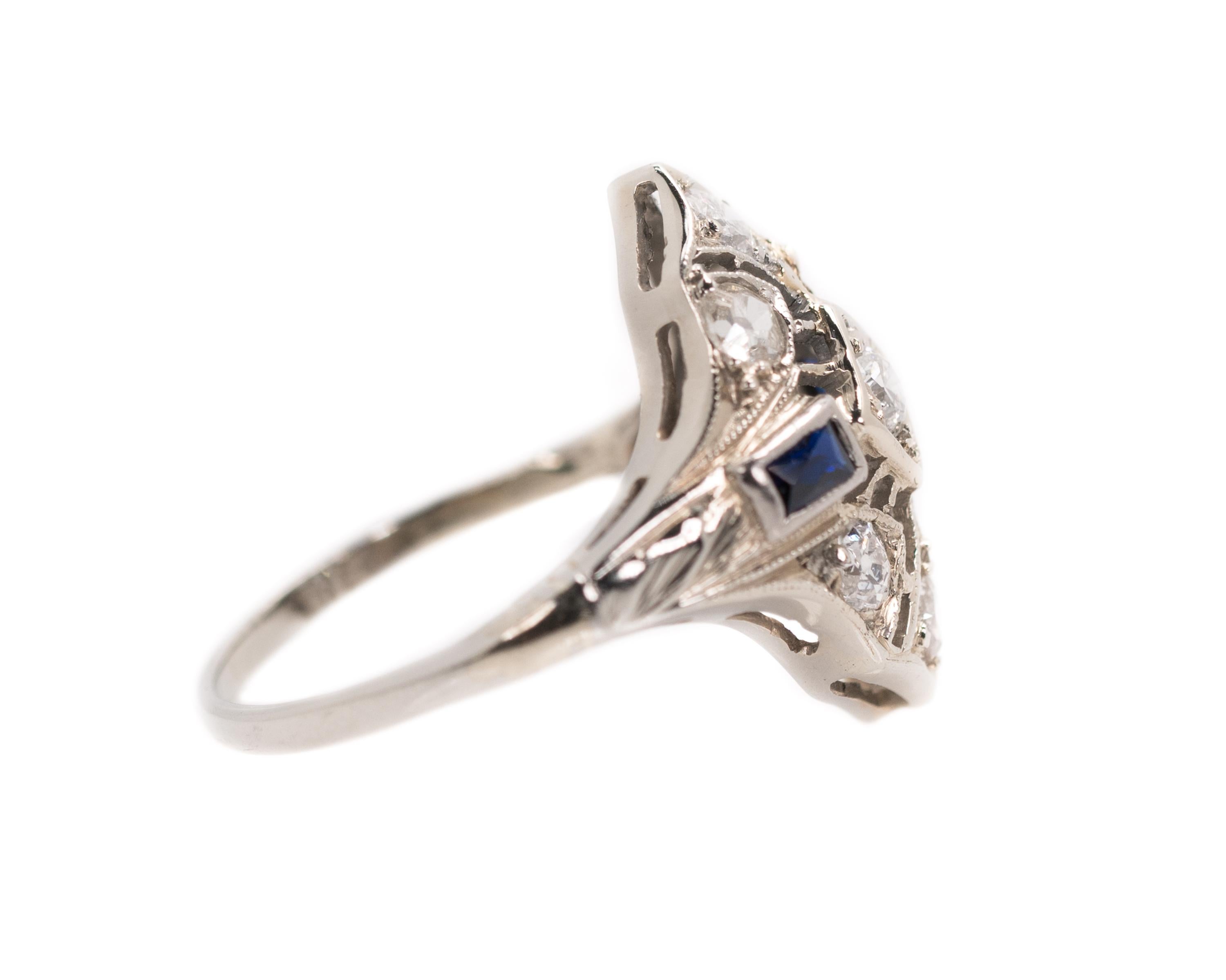 Old Mine Cut 1930s Art Deco 0.25 Carat Diamond and Sapphire Platinum Engagement Ring