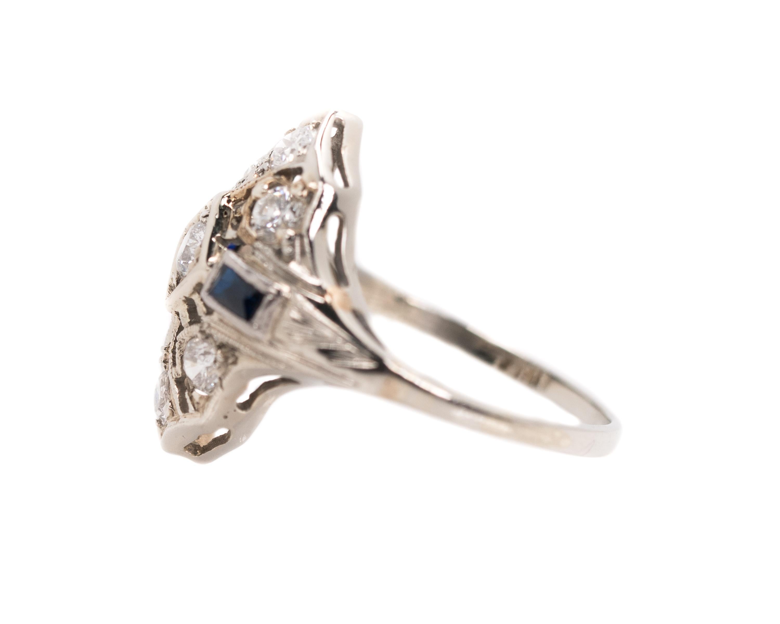 Women's 1930s Art Deco 0.25 Carat Diamond and Sapphire Platinum Engagement Ring