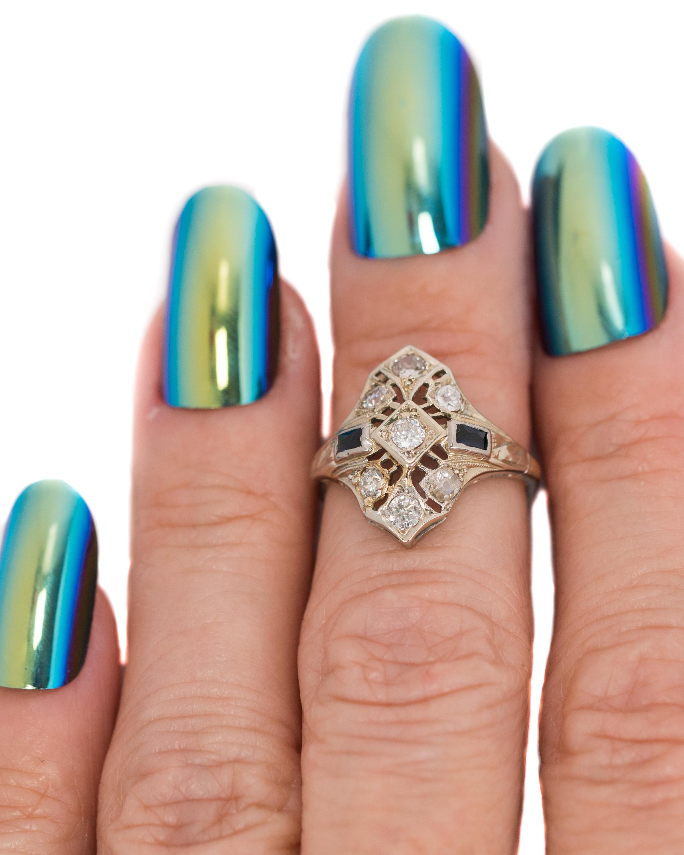 Bague de fiançailles Art déco des années 1930 en platine avec diamant de 0,25 carat et saphir 4