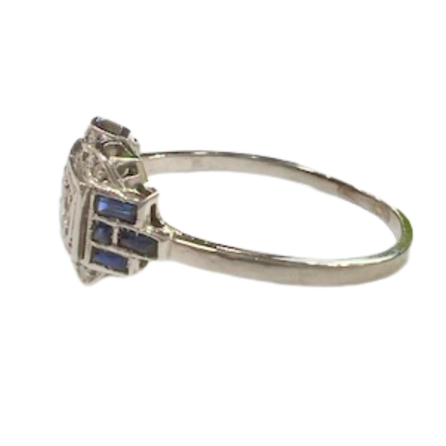 1930er Jahre Art Deco 0,30 Karat Diamant & 0,50 Karat Saphir Mode-Ring im Zustand „Gut“ im Angebot in MADRID, ES