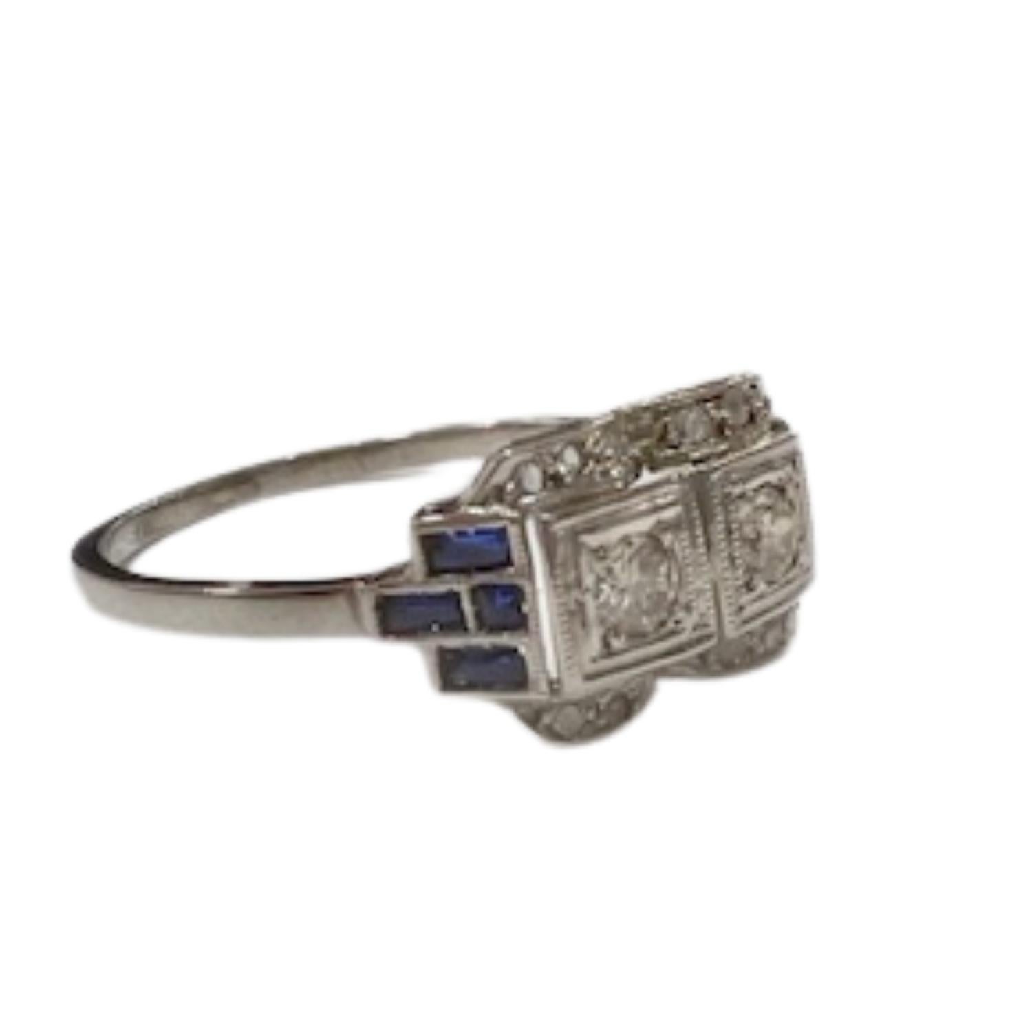 1930er Jahre Art Deco 0,30 Karat Diamant & 0,50 Karat Saphir Mode-Ring Damen im Angebot