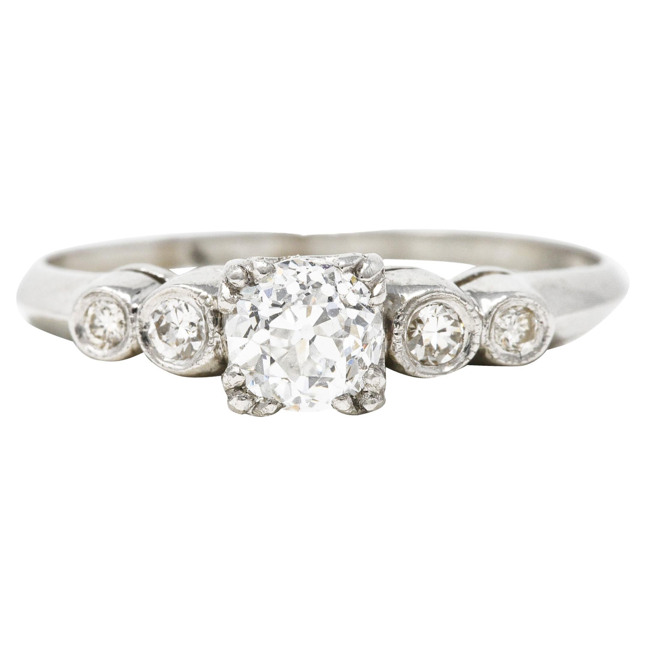 1930's Art Deco 0.64 Carats Diamond Platinum Five Stone Engagement Ring GIA