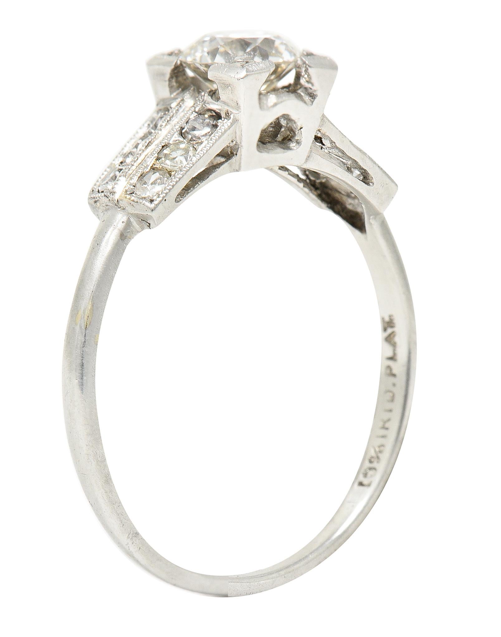 1930's Art Deco 0.65 Carat Old European Diamond Platinum Engagement Ring For Sale 4