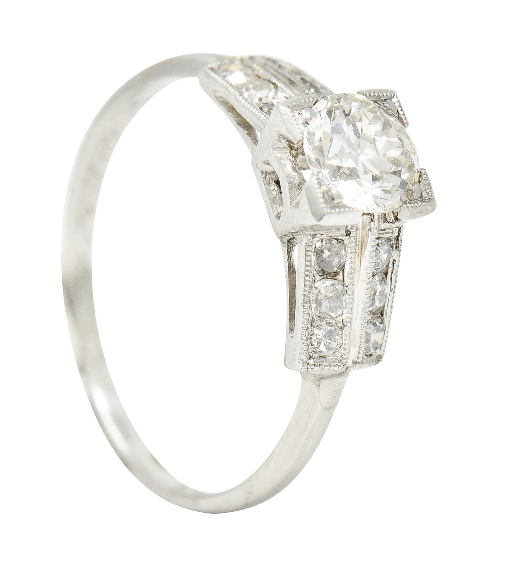 1930's Art Deco 0.65 Carat Old European Diamond Platinum Engagement Ring For Sale 5
