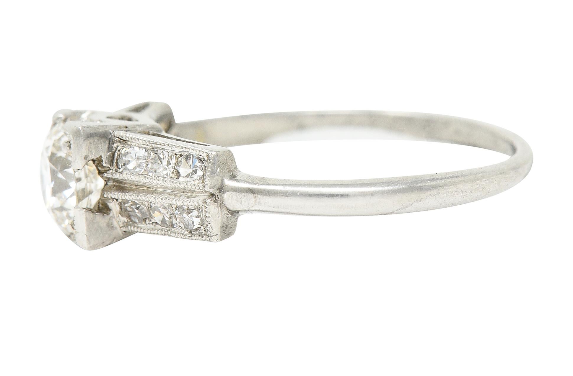 1930's Art Deco 0.65 Carat Old European Diamond Platinum Engagement Ring In Excellent Condition For Sale In Philadelphia, PA