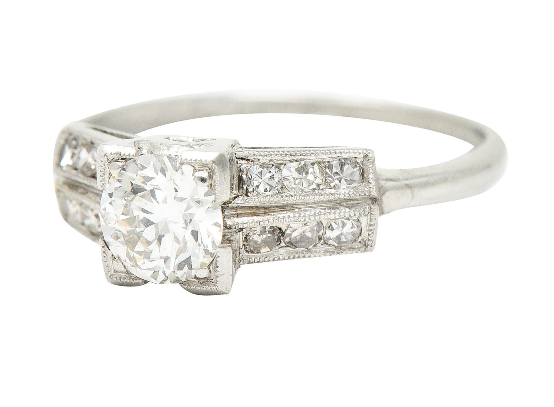Women's or Men's 1930's Art Deco 0.65 Carat Old European Diamond Platinum Engagement Ring For Sale