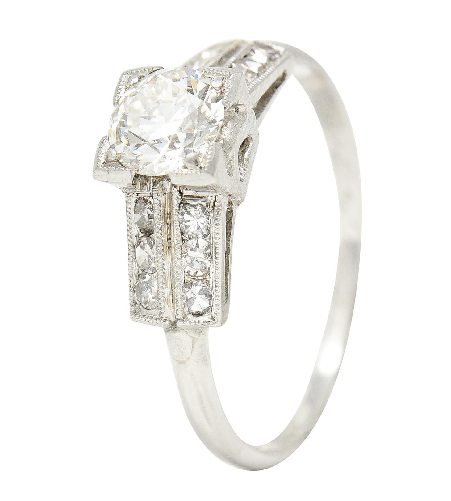 1930's Art Deco 0.65 Carat Old European Diamond Platinum Engagement Ring For Sale 2
