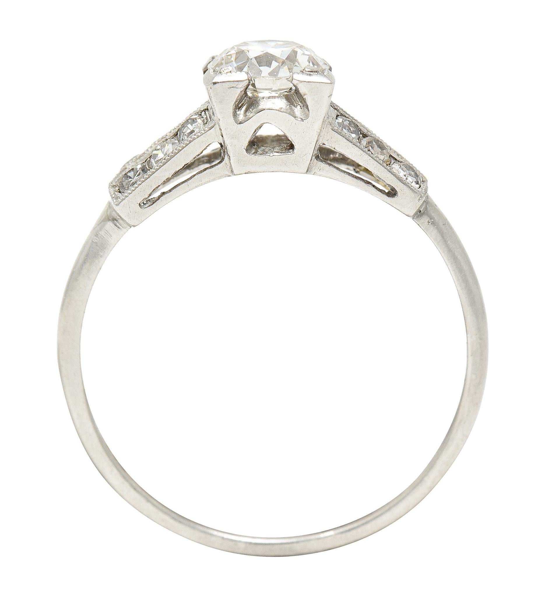 1930's Art Deco 0.65 Carat Old European Diamond Platinum Engagement Ring For Sale 3