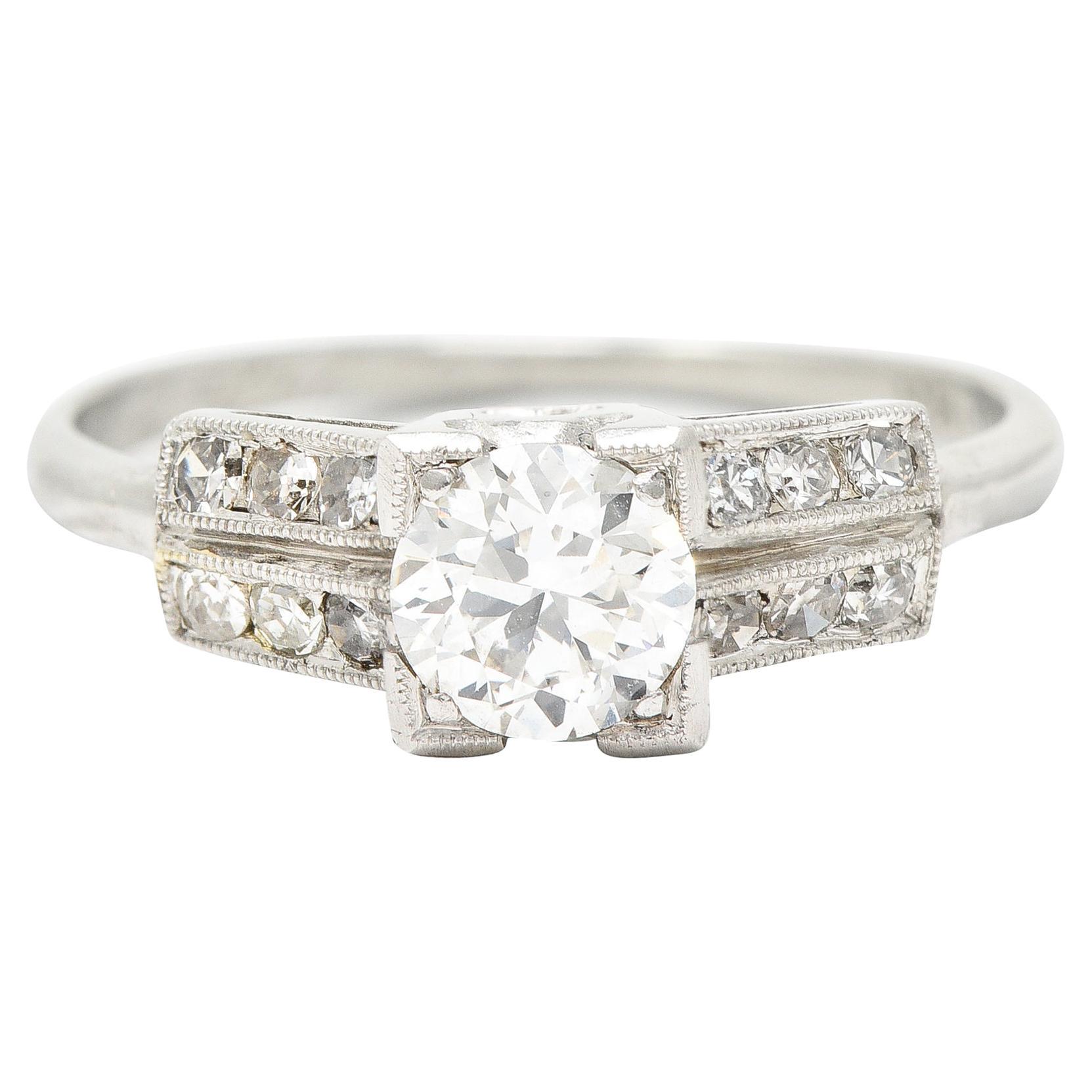 1930's Art Deco 0.65 Carat Old European Diamond Platinum Engagement Ring For Sale