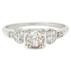 Vintage 1930's Art Deco 0.68 Carat Old Mine Diamond Platinum Bow Engagement Ring