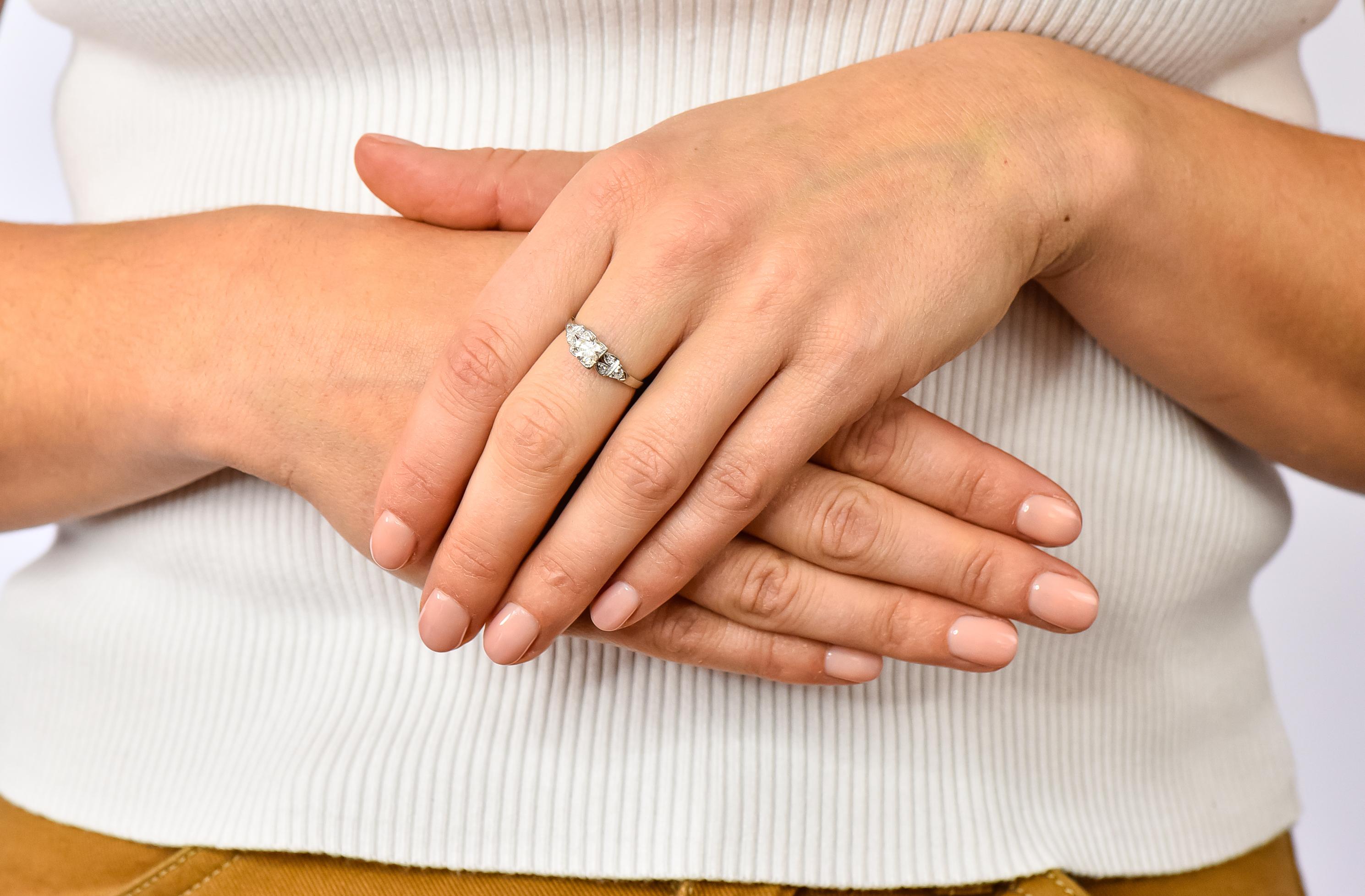 1930s Art Deco 0.73 Carat Diamond Platinum Engagement Ring 6
