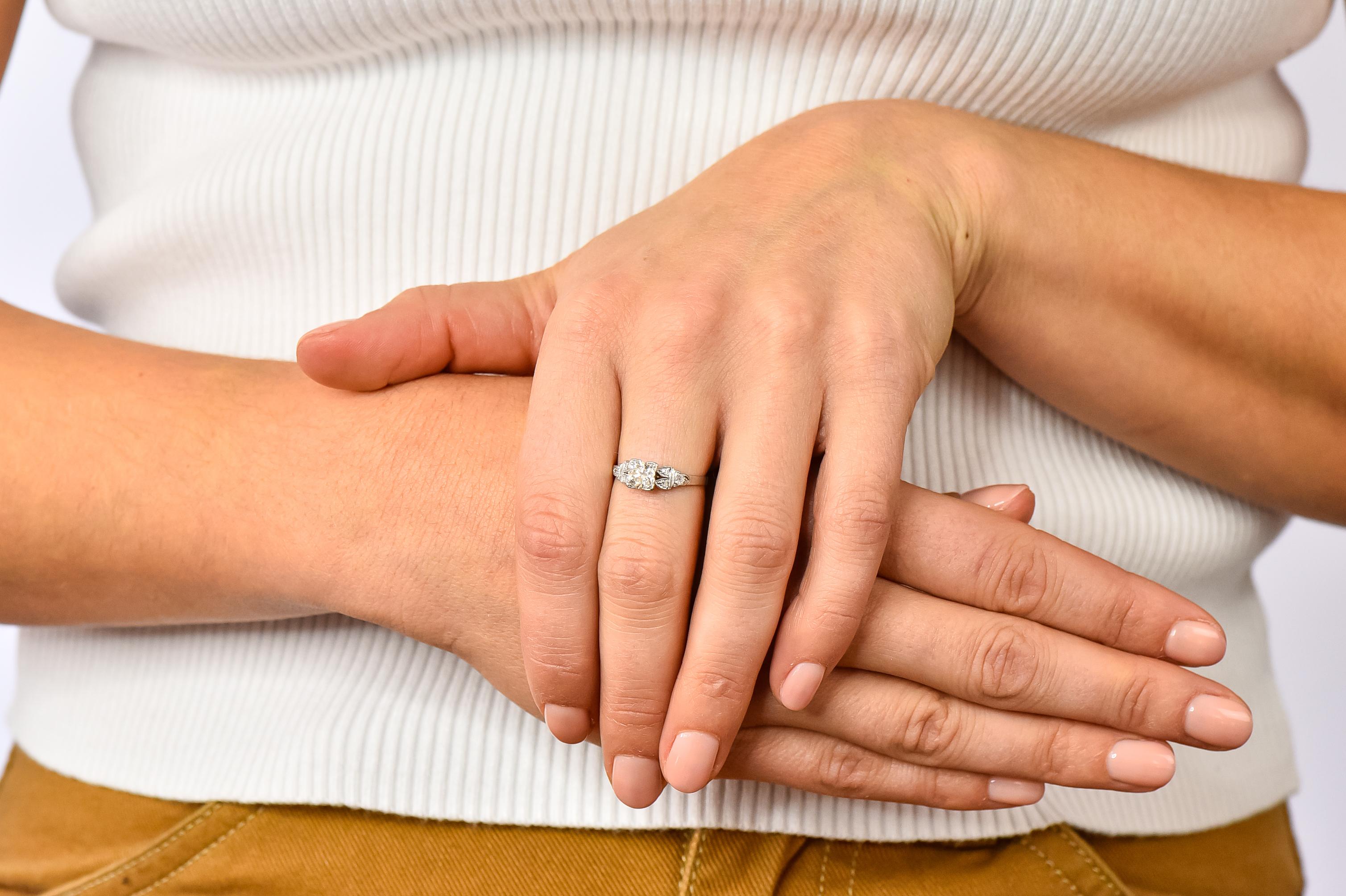 1930s Art Deco 0.73 Carat Diamond Platinum Engagement Ring 8