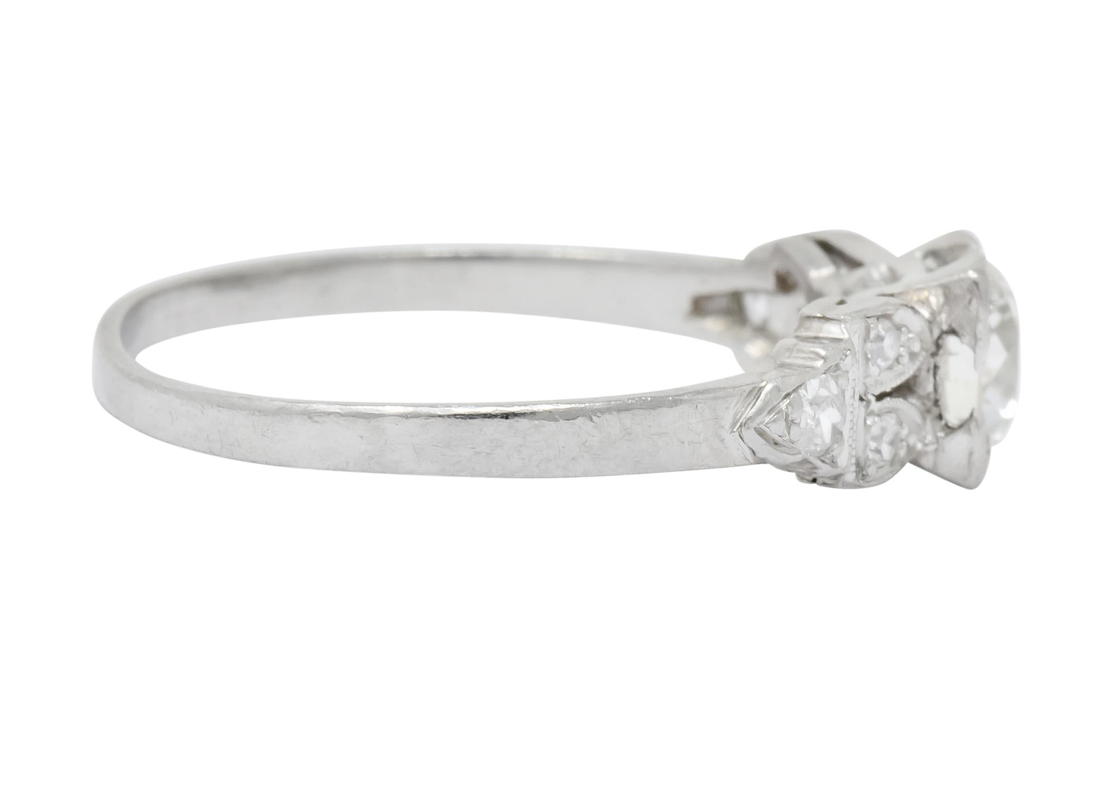 1930s Art Deco 0.73 Carat Diamond Platinum Engagement Ring In Excellent Condition In Philadelphia, PA
