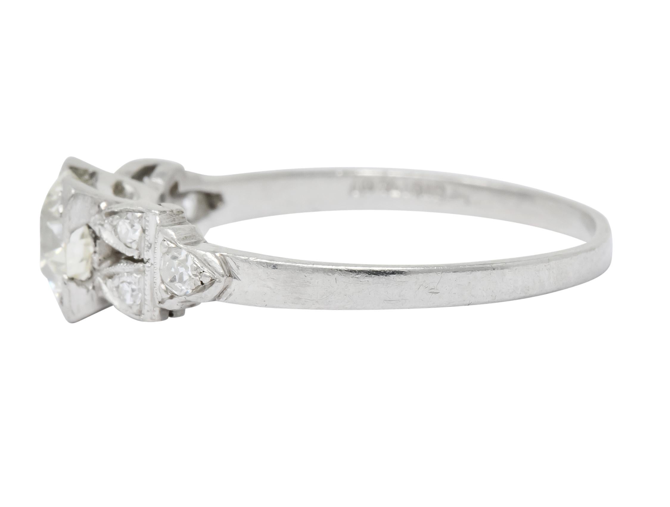 1930s Art Deco 0.73 Carat Diamond Platinum Engagement Ring 1
