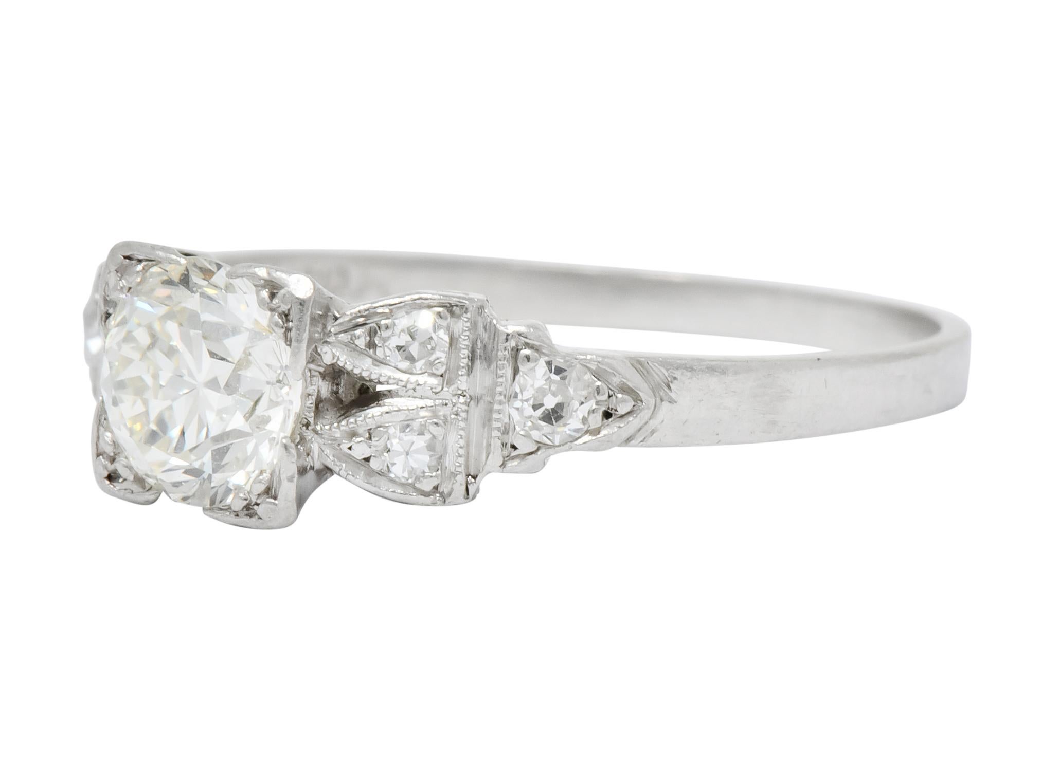 1930s Art Deco 0.73 Carat Diamond Platinum Engagement Ring 2