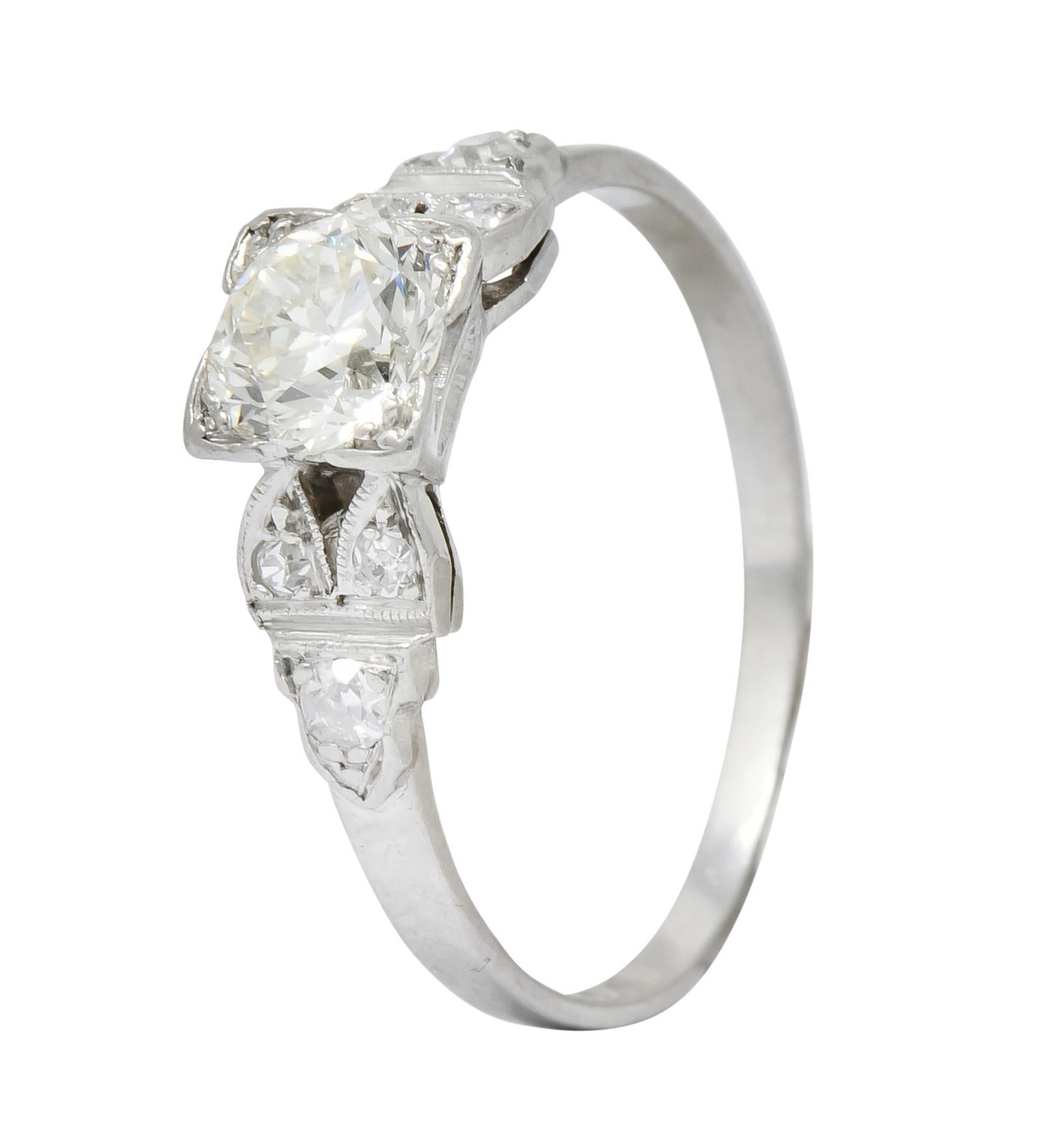 1930s Art Deco 0.73 Carat Diamond Platinum Engagement Ring 4