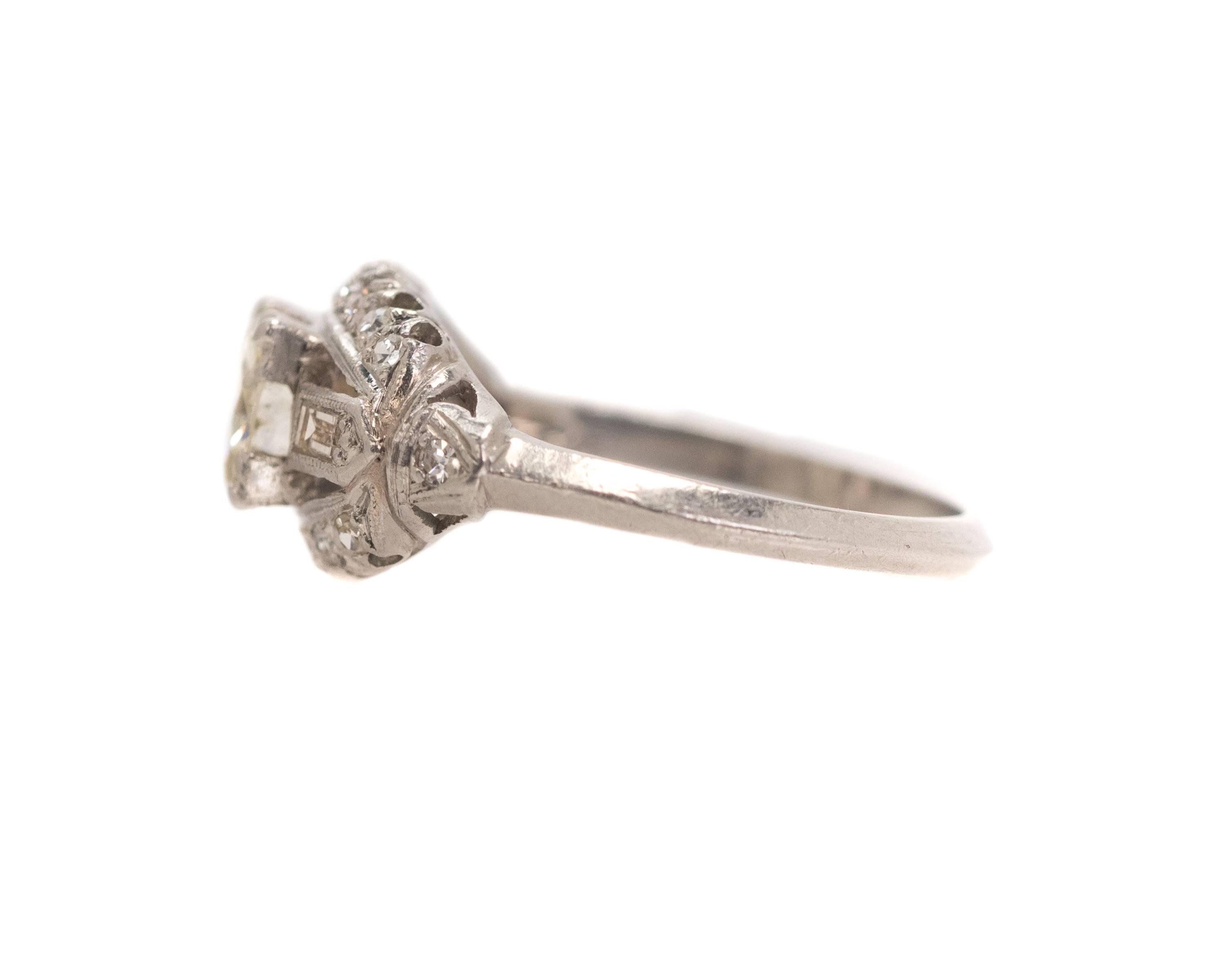 Women's 1930s Art Deco 0.80 Carat Old European Diamond Platinum Engagement Ring
