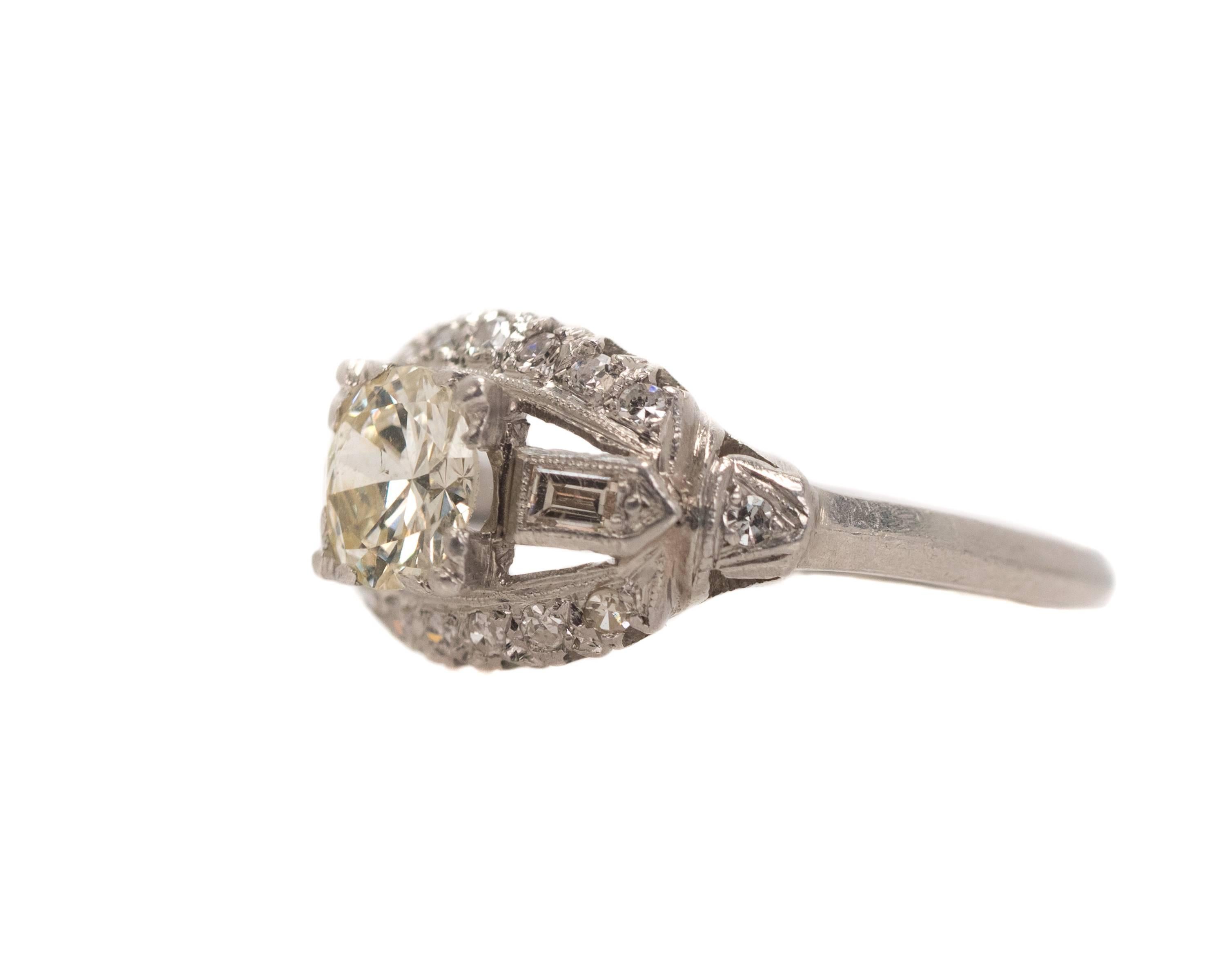 1930s Art Deco 0.80 Carat Old European Diamond Platinum Engagement Ring 1