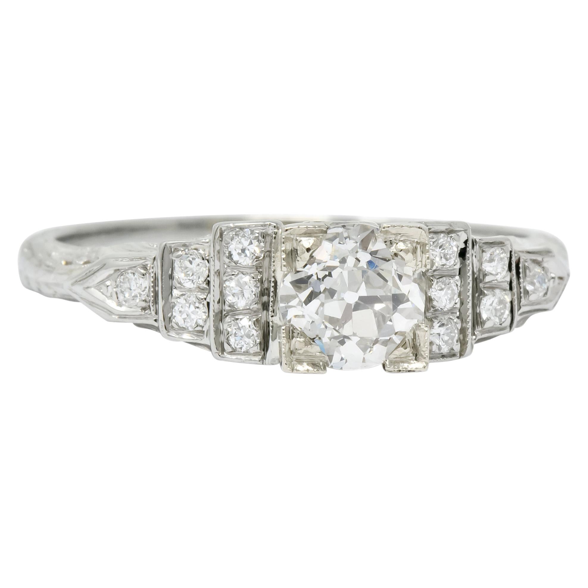 1930s Art Deco 0.81 Carat Diamond 18 Karat White Gold Engagement Ring