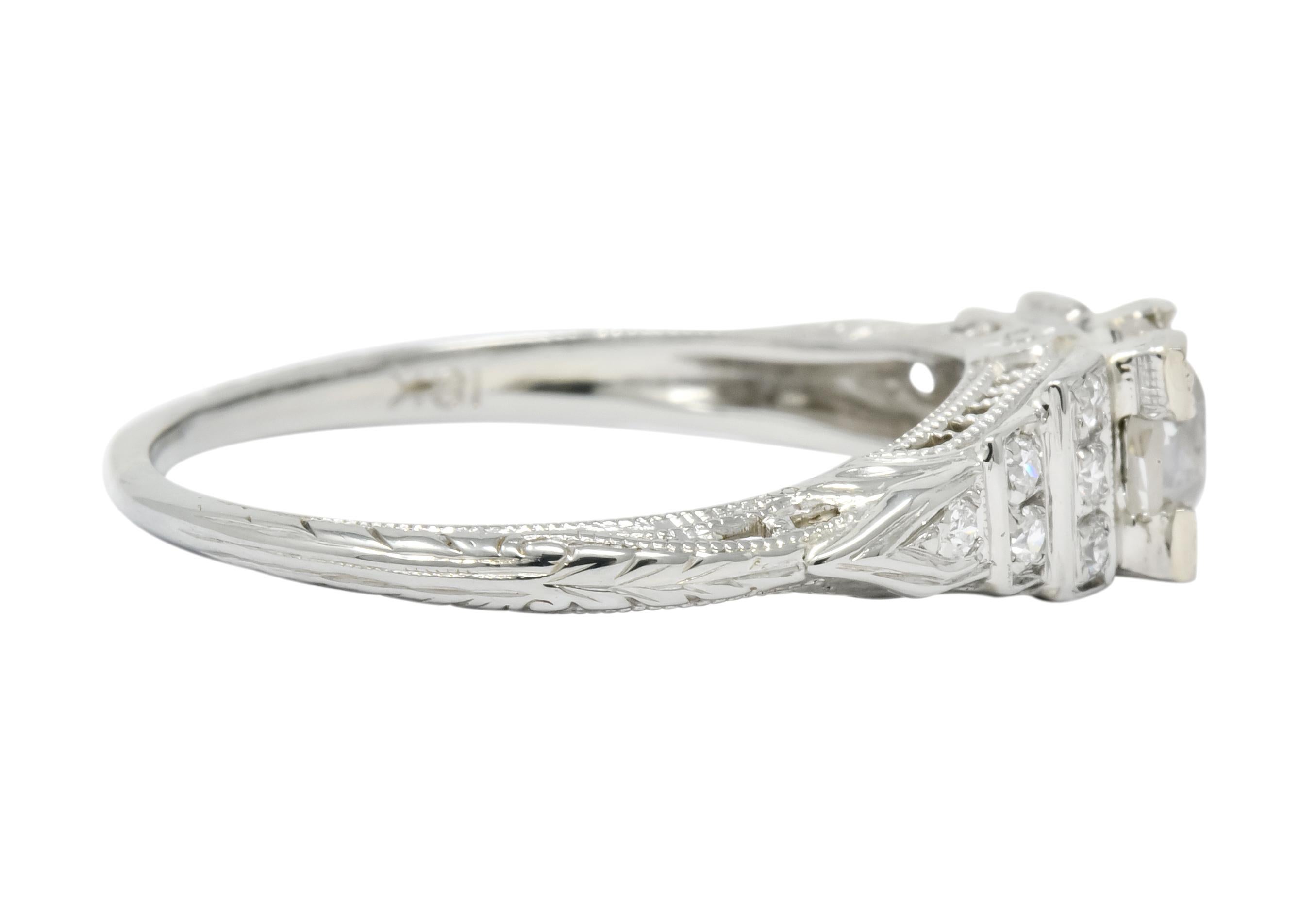 Old European Cut 1930s Art Deco 0.81 Carat Diamond 18 Karat White Gold Engagement Ring